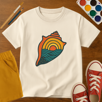 Sunset Shell, Ride the Tide Retro Surf -Youth Short Sleeve T-Shirt