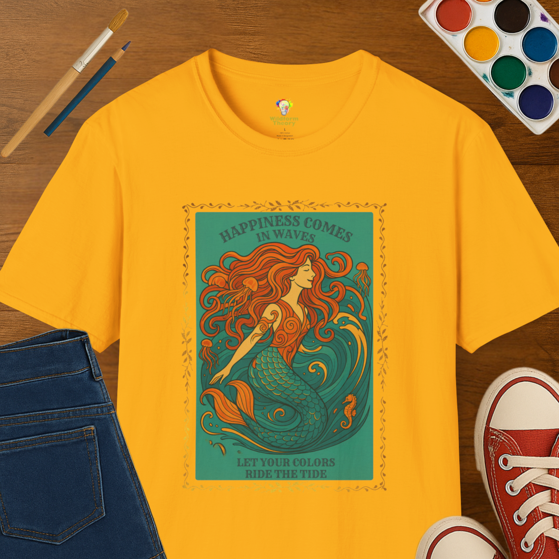 Let Your Colors Ride the Tide, Art Nouveau Mermaid Tee - Adult Softstyle T-Shirt
