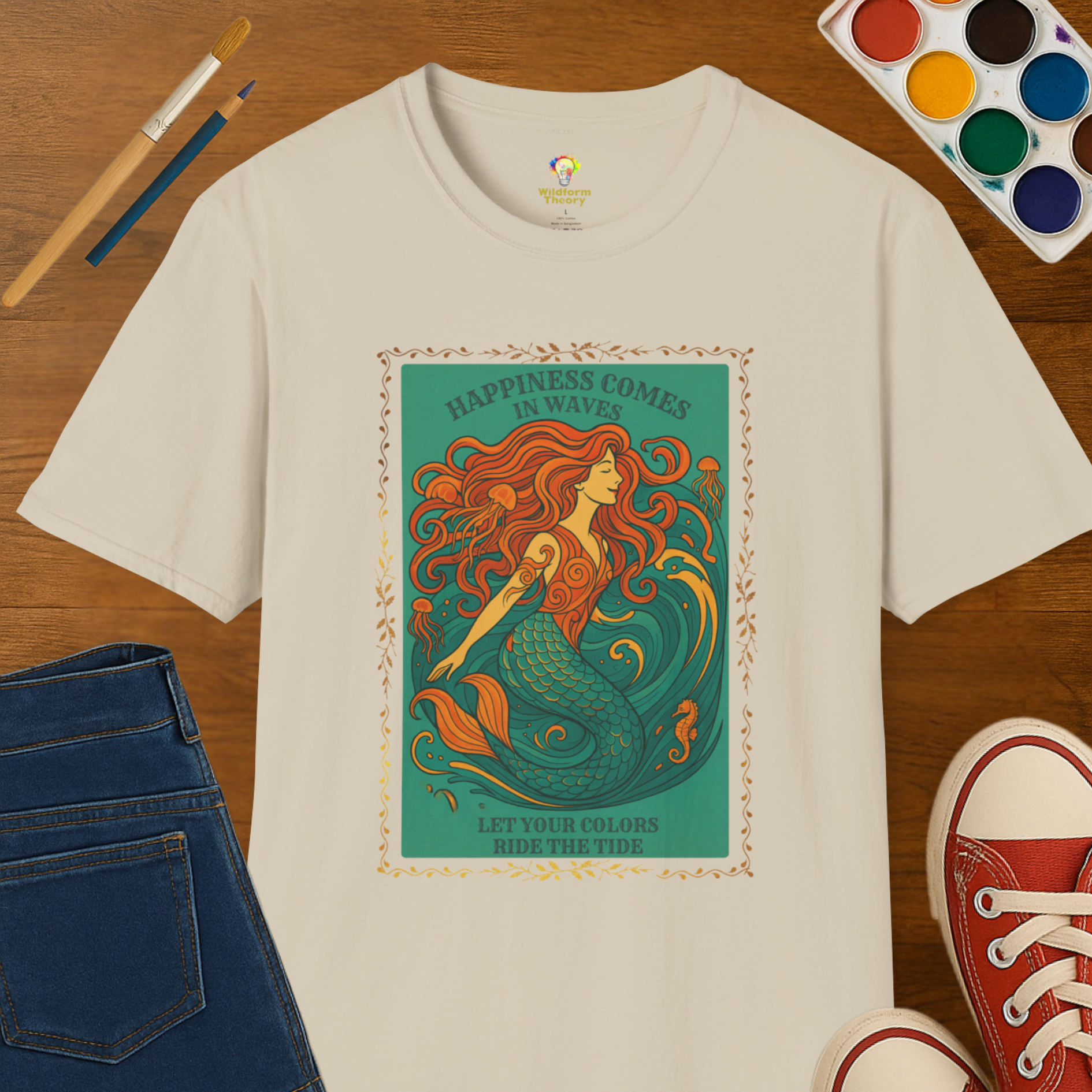 Let Your Colors Ride the Tide, Art Nouveau Mermaid Tee - Adult Softstyle T-Shirt