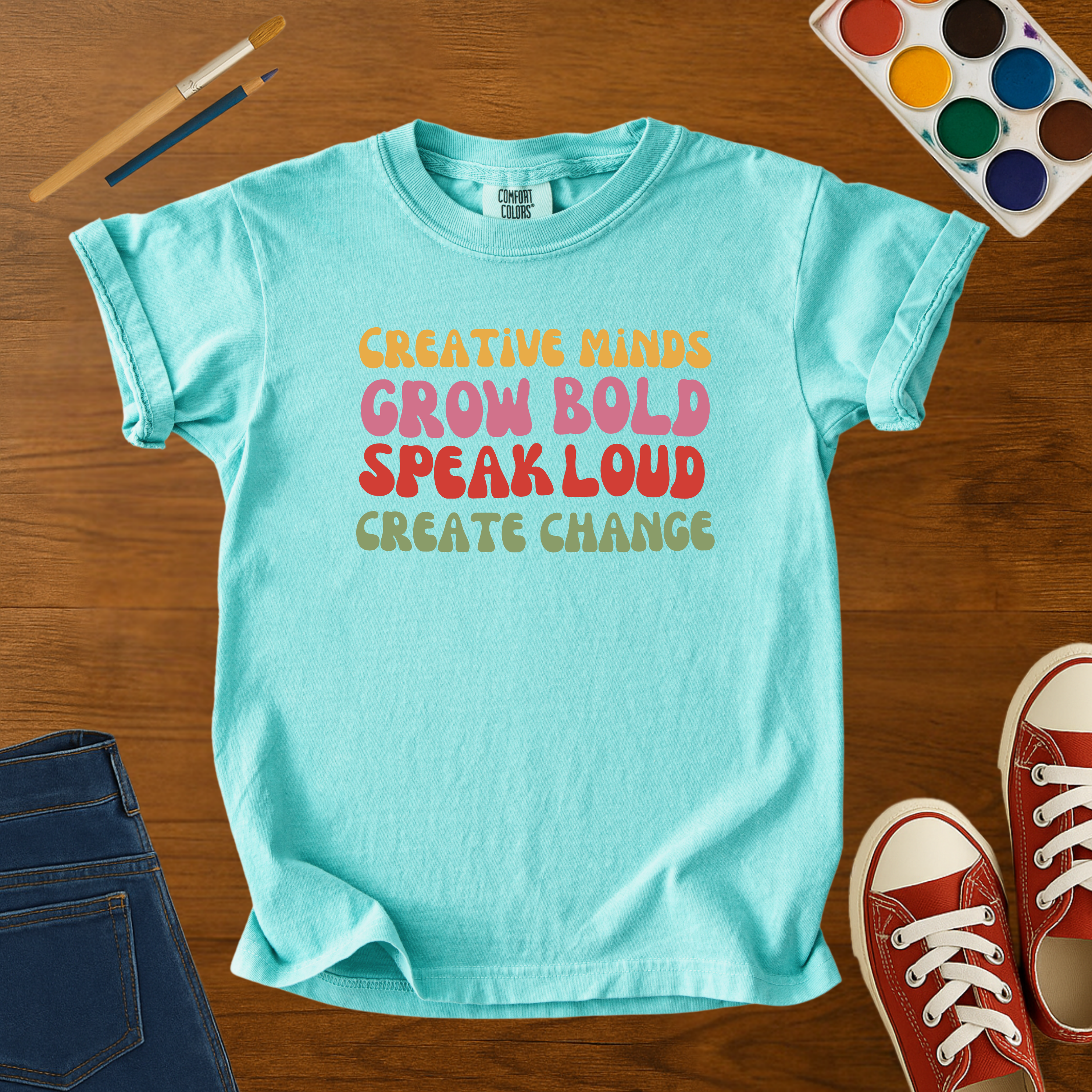 Creative Minds Kids T-Shirt – Grow Bold, Speak Loud, Create Change Graphic Tee