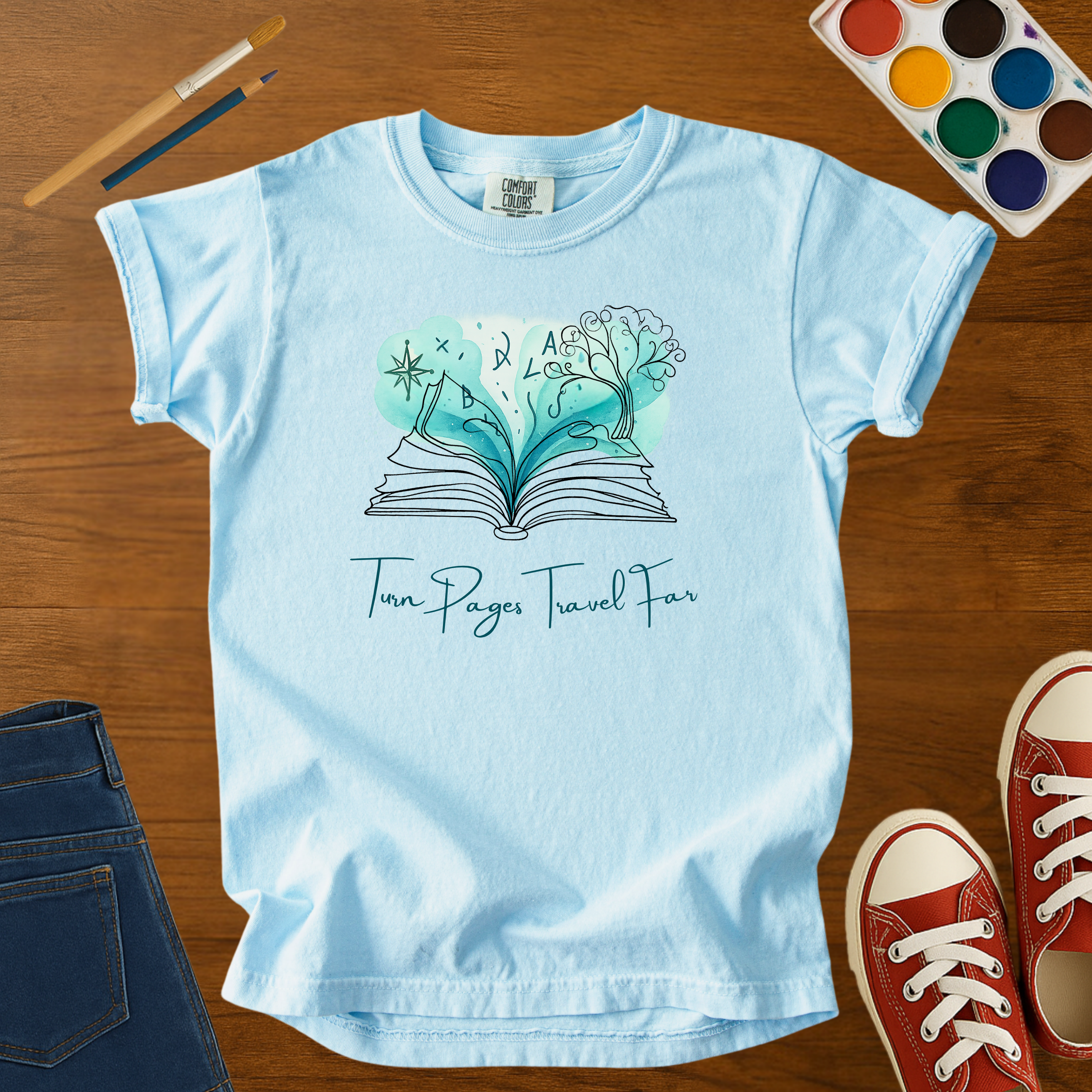 Turn Pages Travel Far T-Shirt – Book Lover Graphic Tee