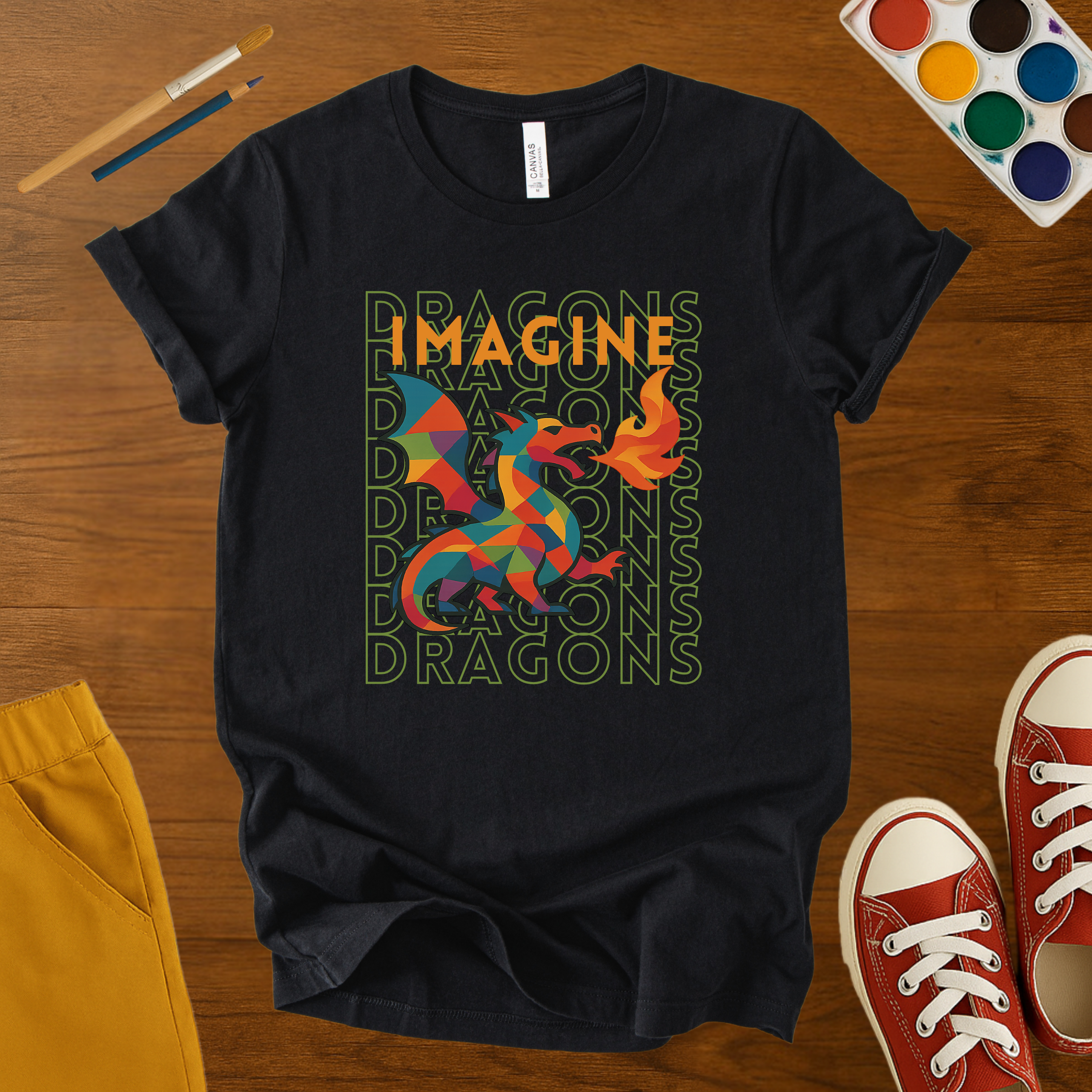 Colorful Abstract Dragon Kids T-Shirt – Fantasy Fire-Breathing Art Tee