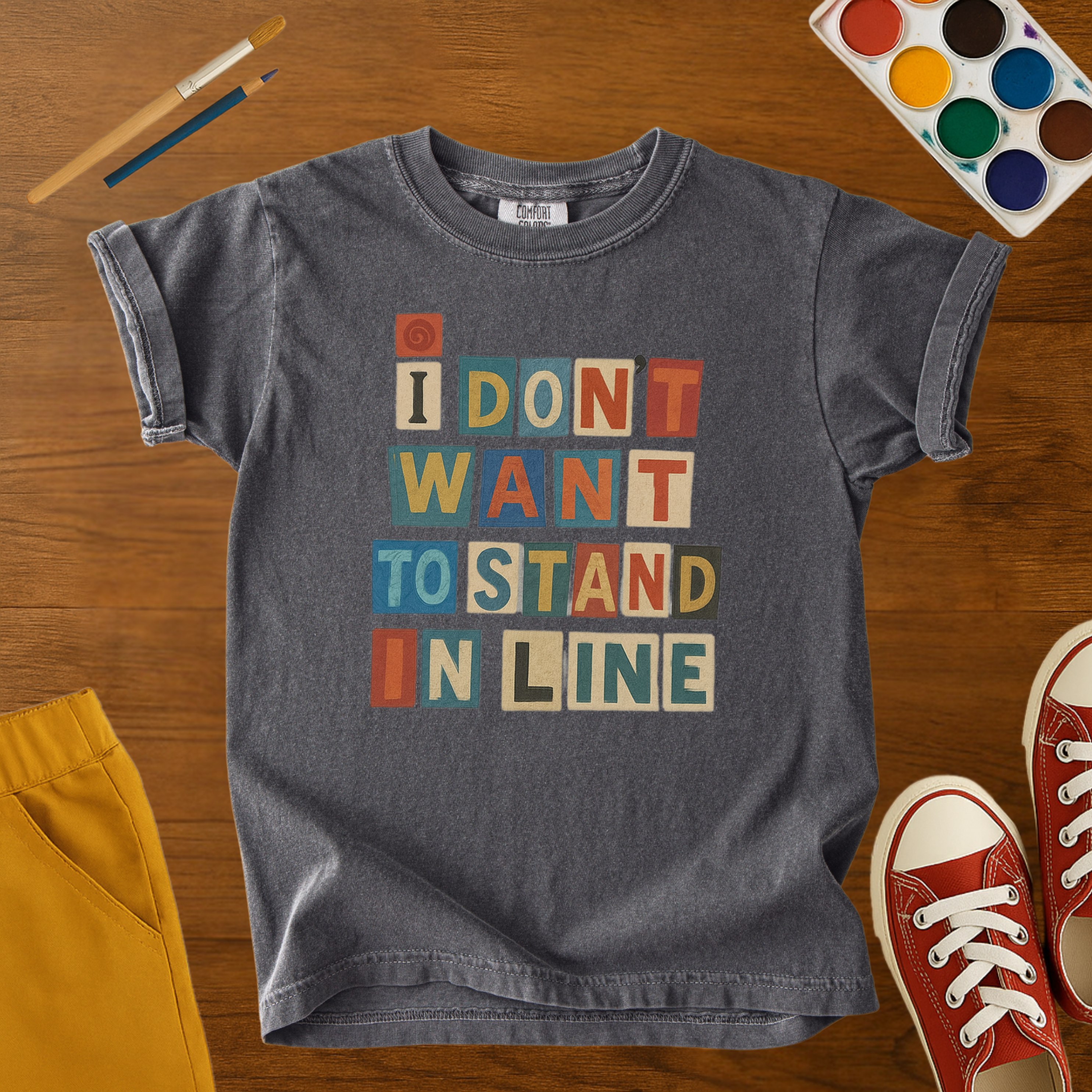 I Don’t Want to Stand in Line Kids Graphic Tee – Bold Artistic Statement T-Shirt