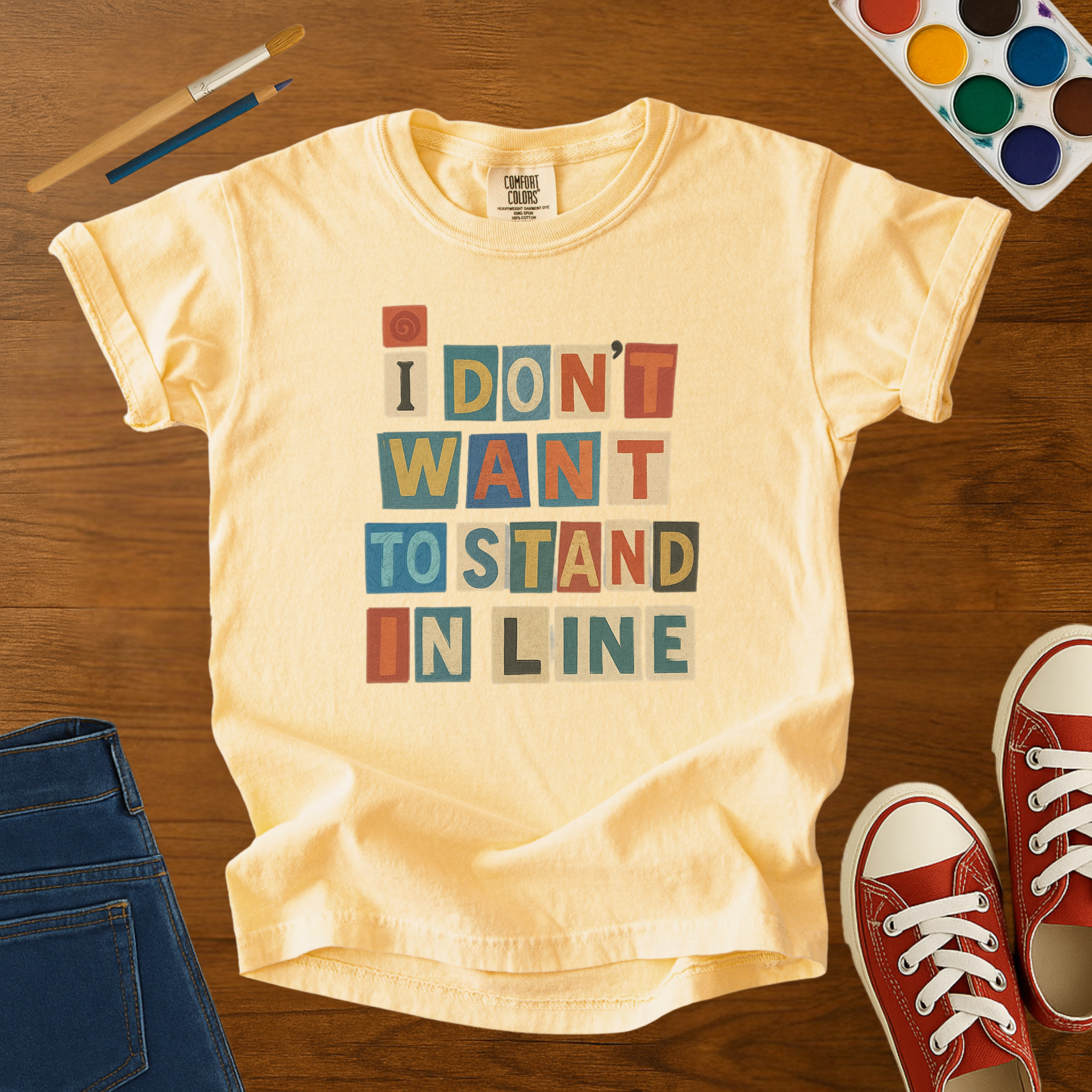 I Don’t Want to Stand in Line Kids Graphic Tee – Bold Artistic Statement T-Shirt