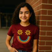Y2K Silly Face Retro T-Shirt – Rainbow Smile & Flower Eyes Graphic Tee