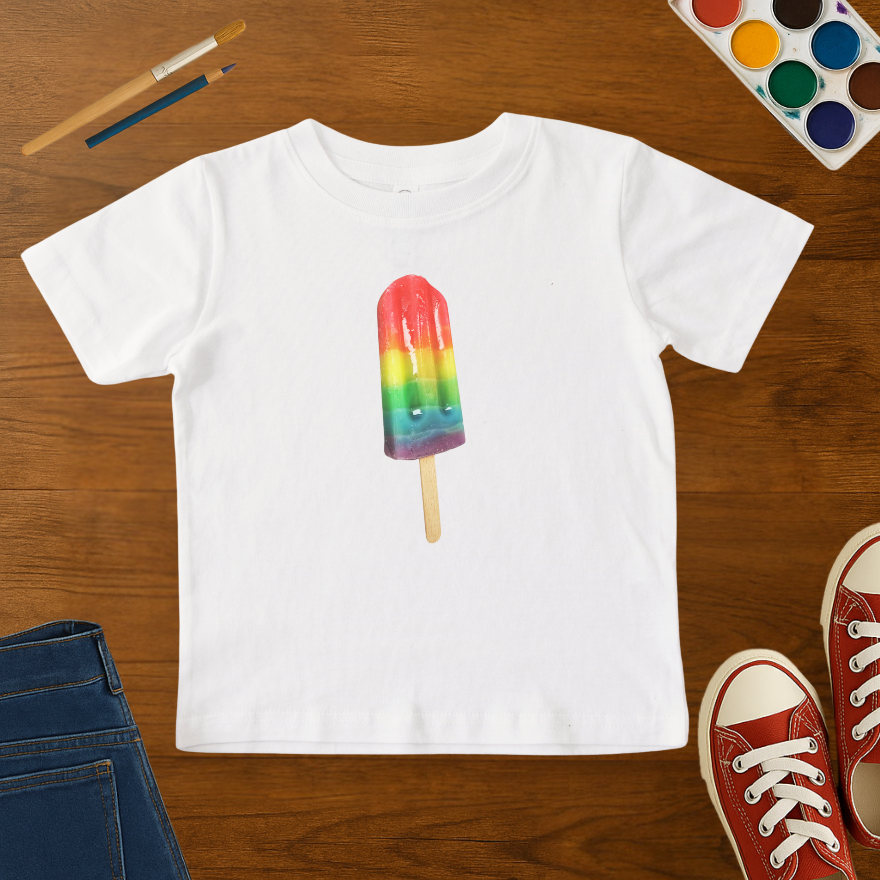 Rainbow Popsicle Toddler T-Shirt | Colorful Summer Ice Pop Toddler Graphic Tee
