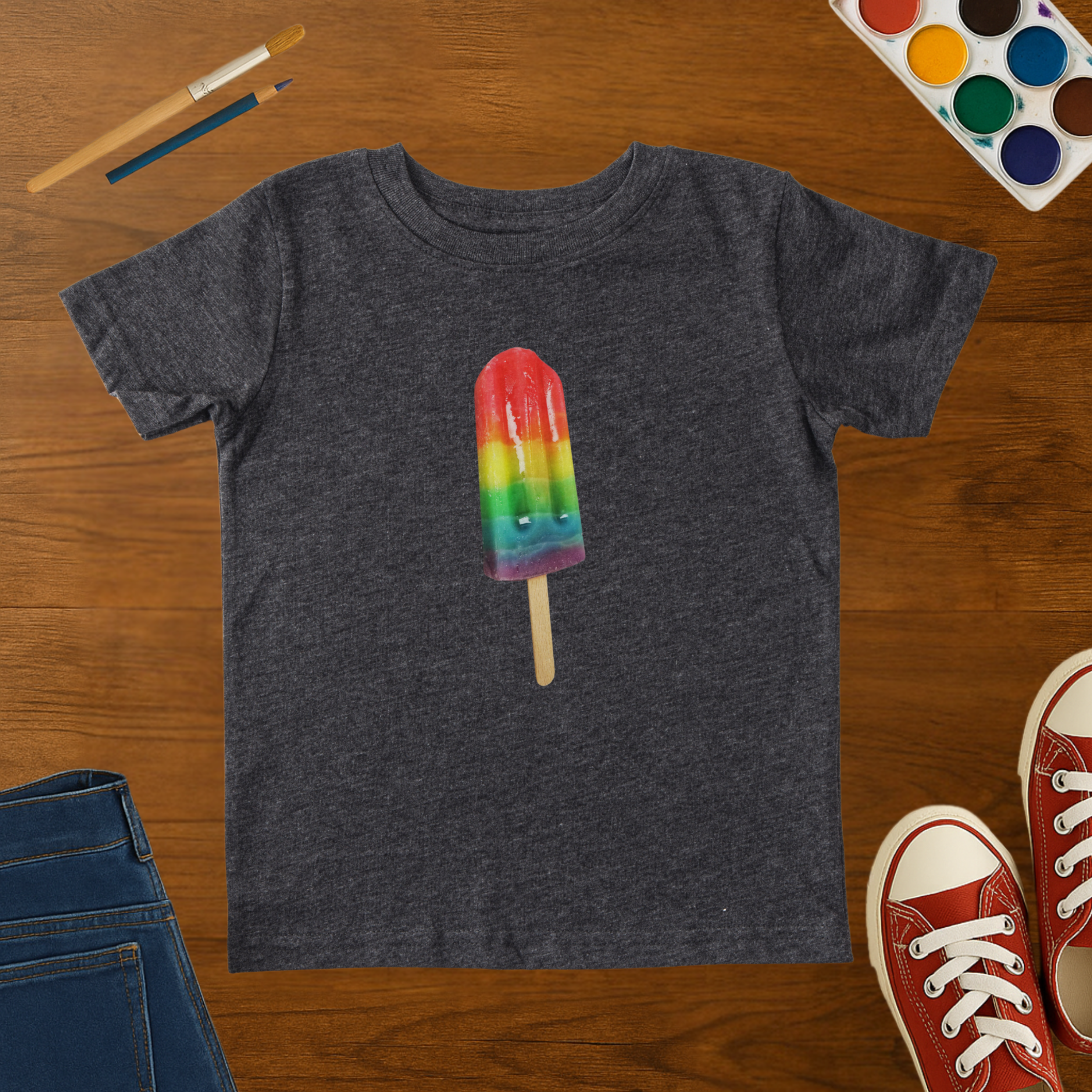 Rainbow Popsicle Toddler T-Shirt | Colorful Summer Ice Pop Toddler Graphic Tee