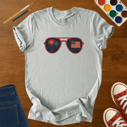 Retro Patriotic Sunglasses Adult T-Shirt | Fireworks & American Flag | Unisex Adult Softstyle Graphic Tee