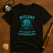 Rules We Tossed ’Em Overboard Skull & Crossbones Pirate T-Shirt |  Adult Softstyle Pirate Graphic Tee