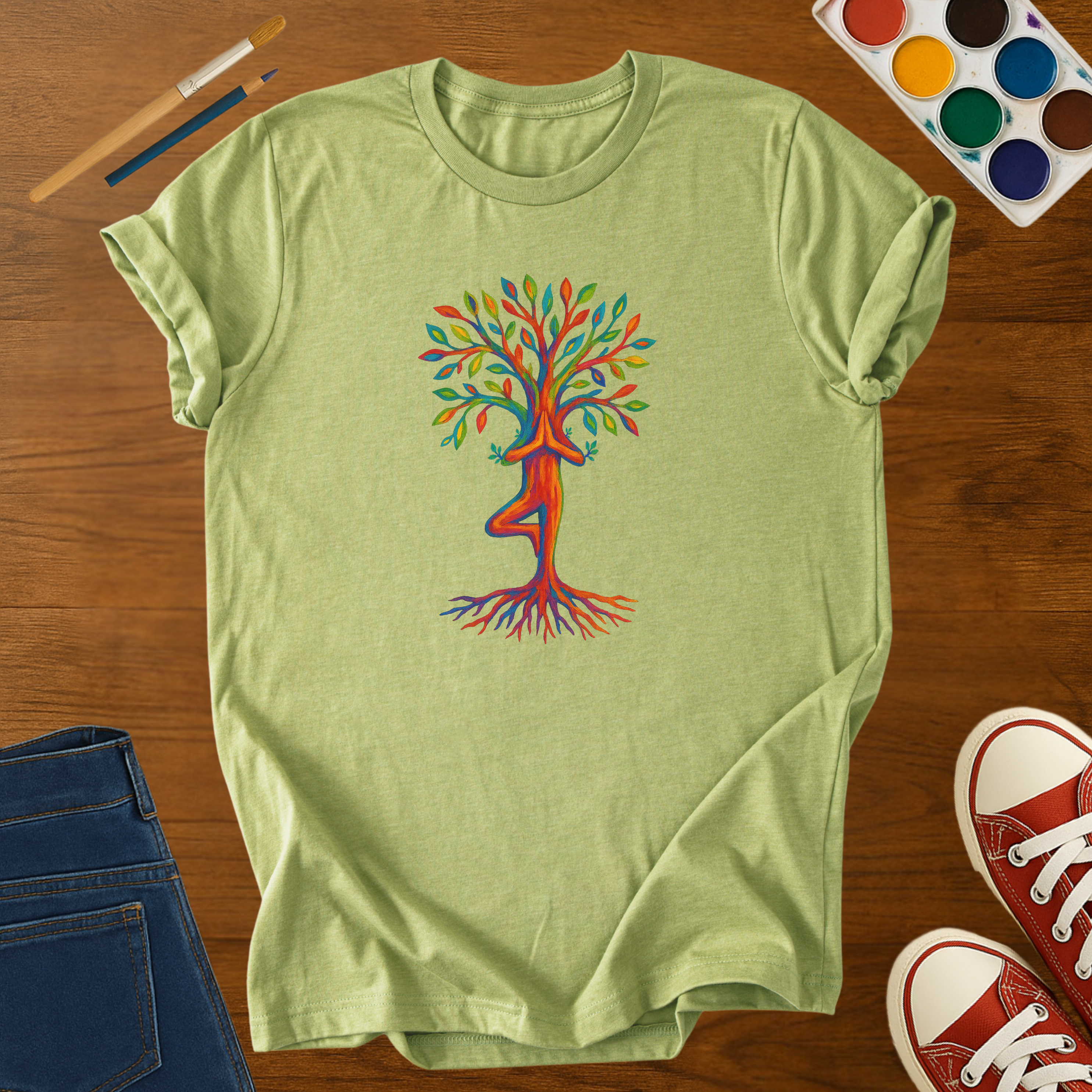 Rooted in Color Adult Softstyle T-Shirt- Fauvist Yoga Tree Pose Art Tee