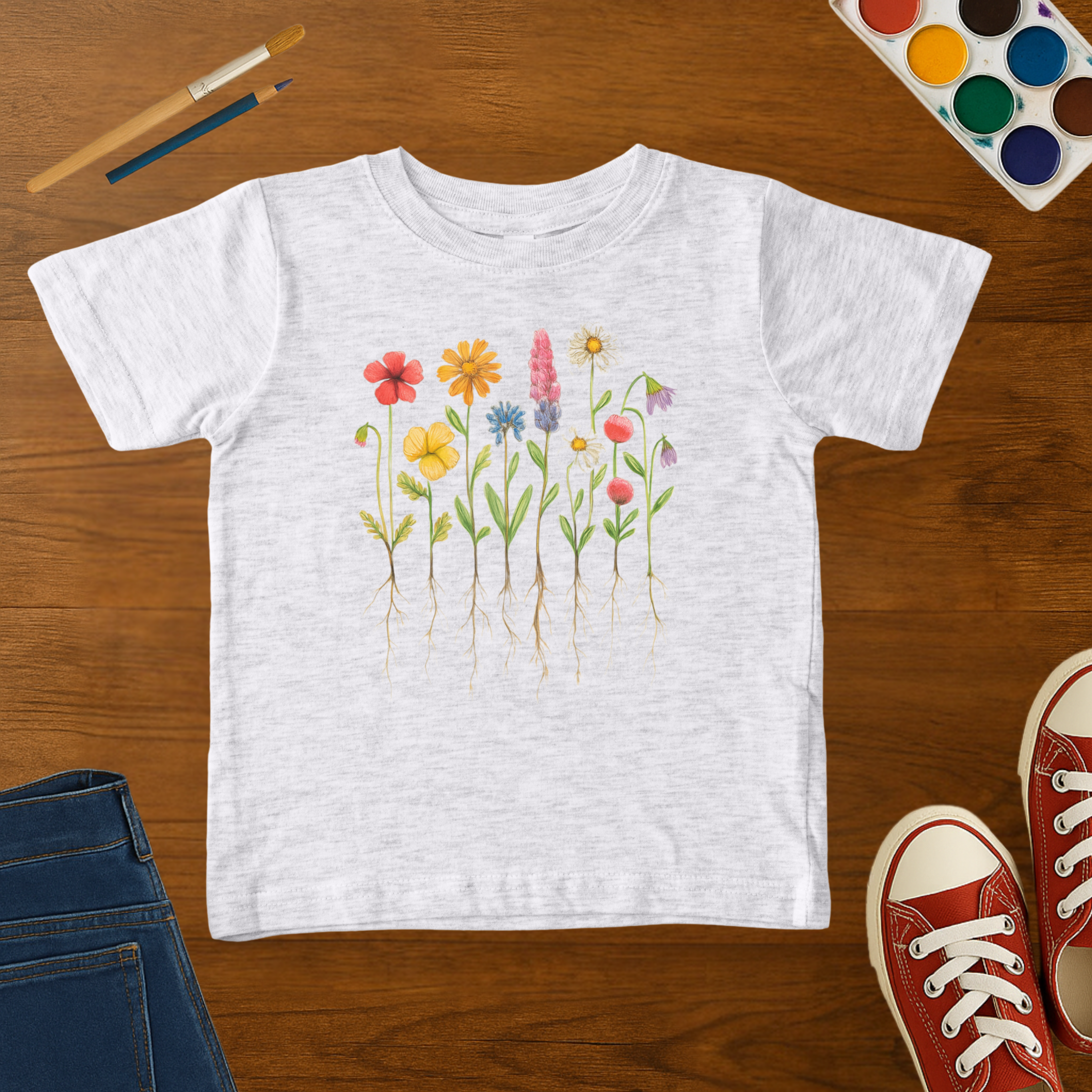 Wildflower Roots Tee – Toddler Botanical Graphic Tee | Nature Inspired Floral Design Toddler T-Shirt