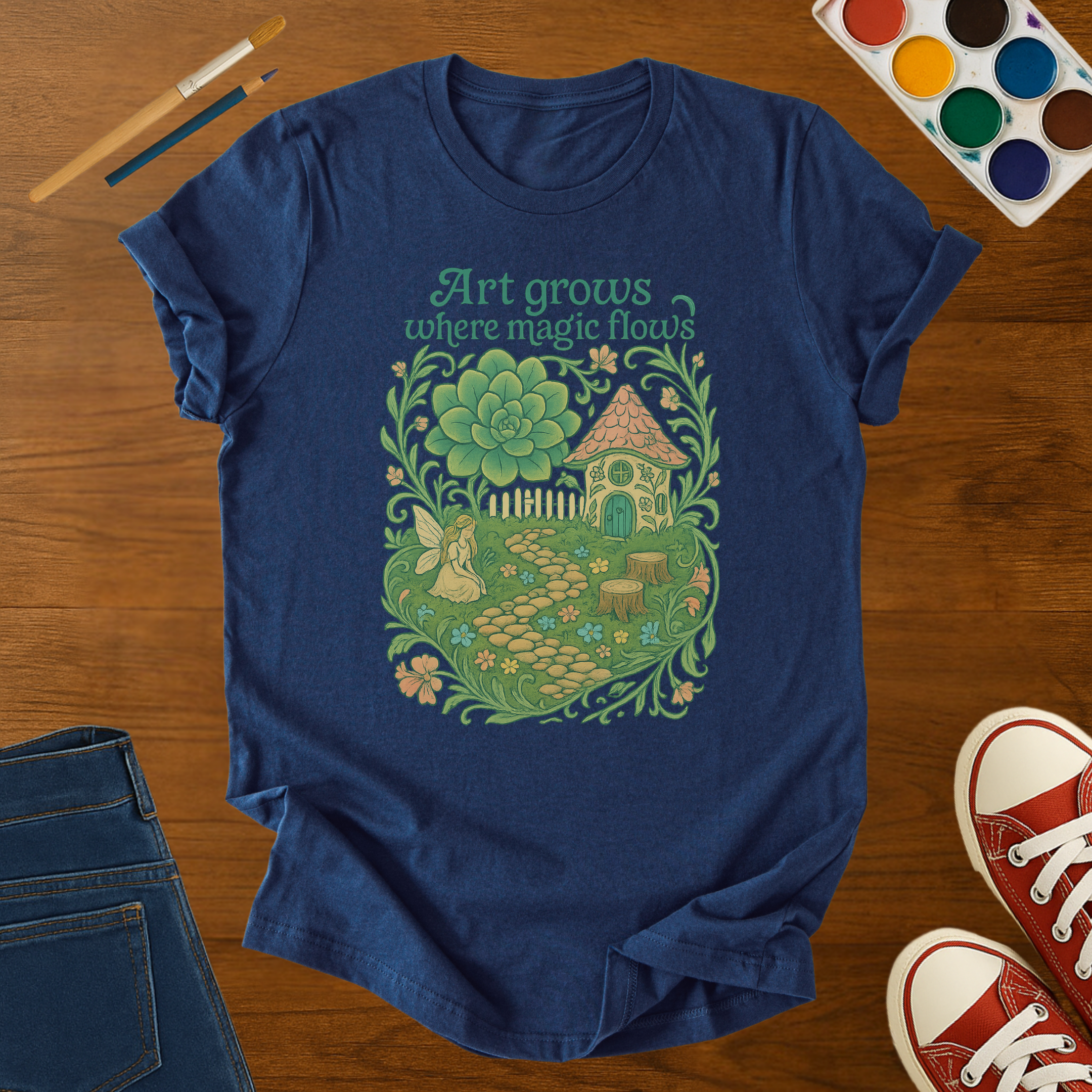 Art Grows Where Magic Flows Cottagecore Adult T-Shirt – Whimsical Nature & Creativity Adult Softstyle Tee
