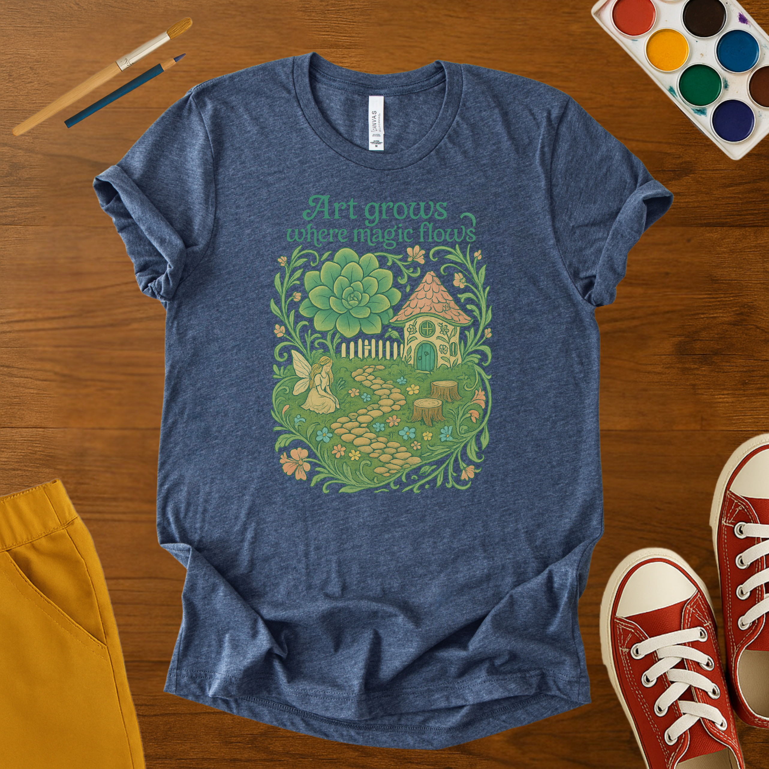 Art Grows Where Magic Flows Cottagecore Youth T-Shirt – Whimsical Nature & Creativity Kids Tee