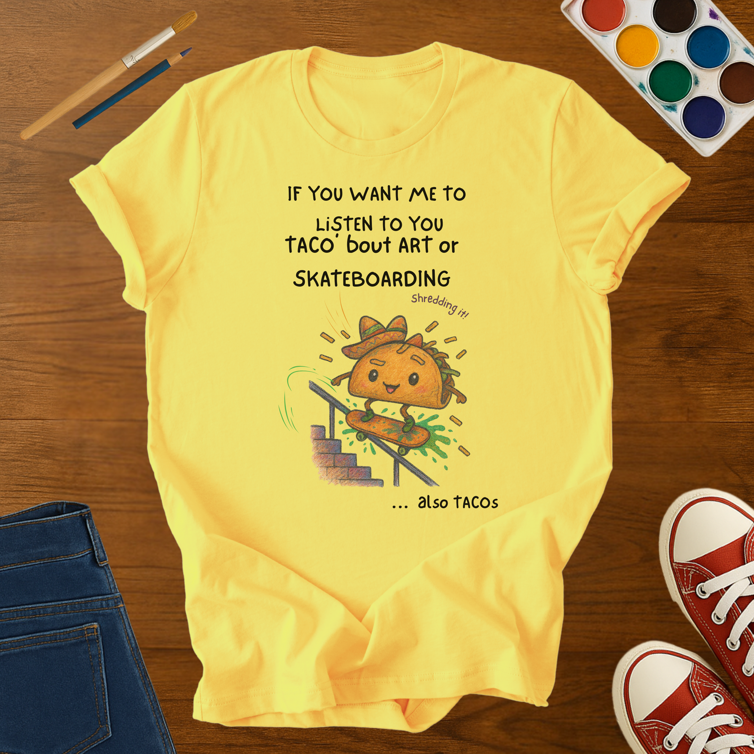 Funny Taco Skateboarding Kids T-Shirt – Art & Skate Youth Softstyle Tee