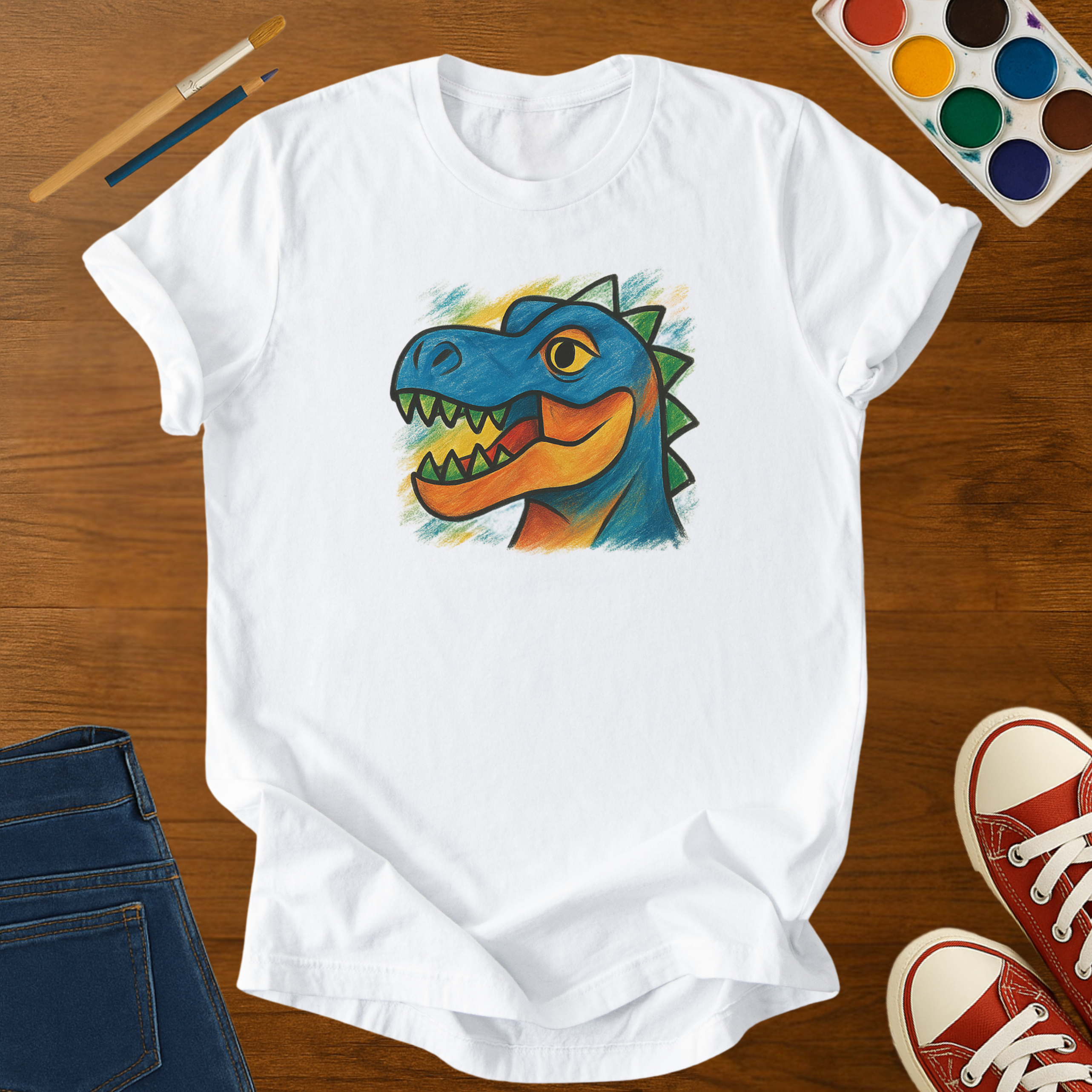 The Original Dino Youth Art Tee – Colorful Dinosaur Kids Graphic T-Shirt