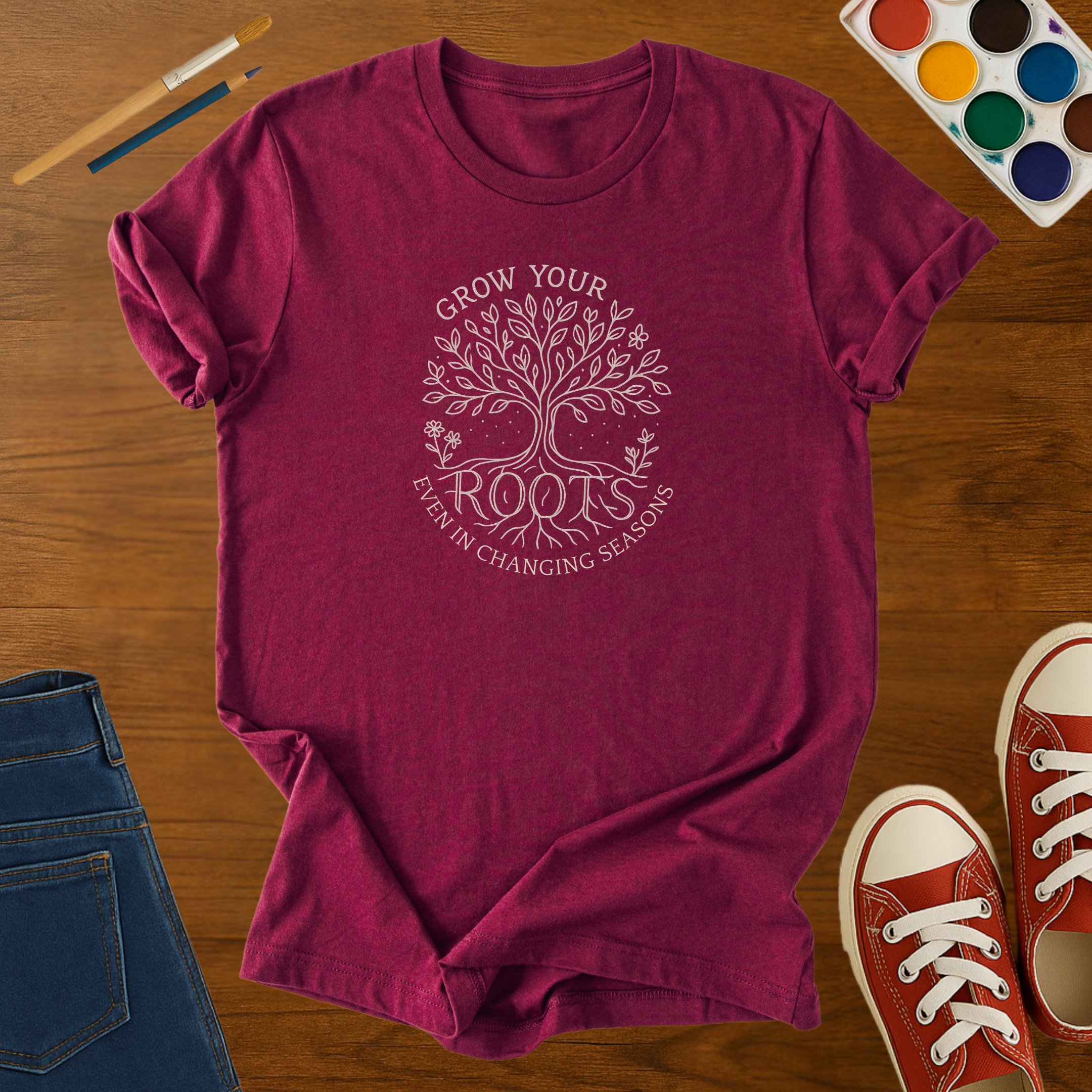 Grow Your Roots Adult T-Shirt – Inspirational Tree Graphic Tee