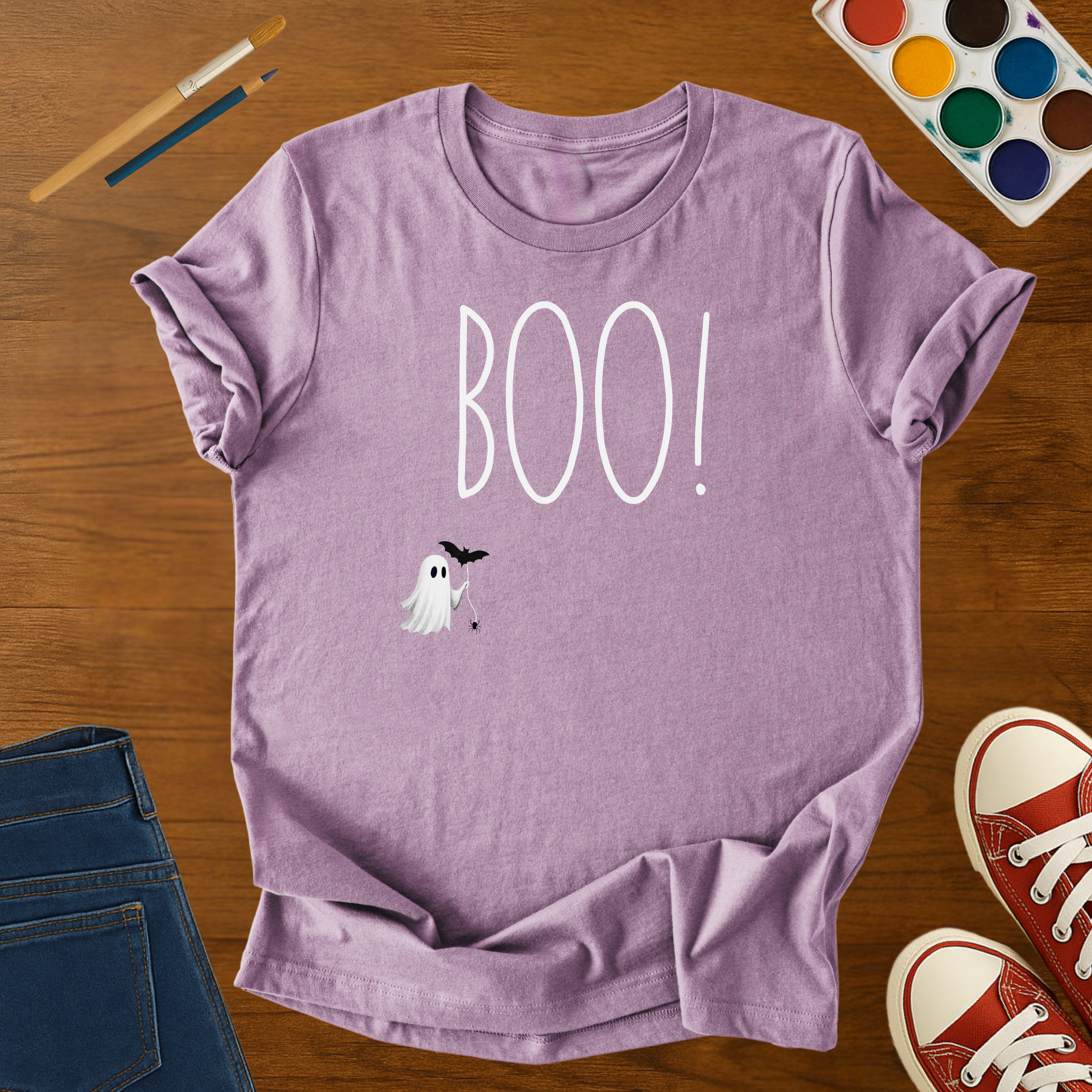 BOO! Ghost Halloween Adult T-Shirt – Cute Spooky Season Graphic Tee