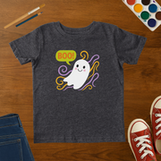 Toddler Halloween Ghost Tee – Cute BOO! Cartoon Ghost Tee with Swirls – Toddler Spooky Graphic T-Shirt