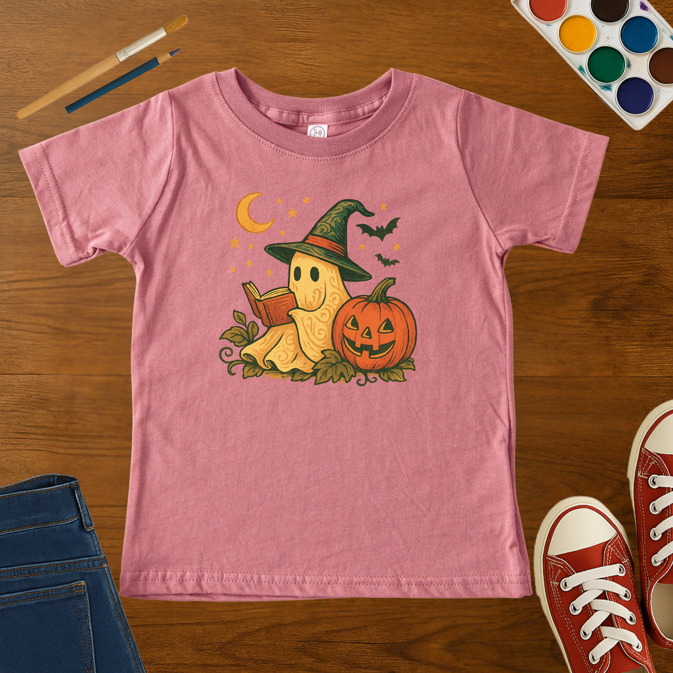 Halloween Ghost Reading Toddler T-Shirt – Cute Pumpkin & Book Lover Toddler Tee