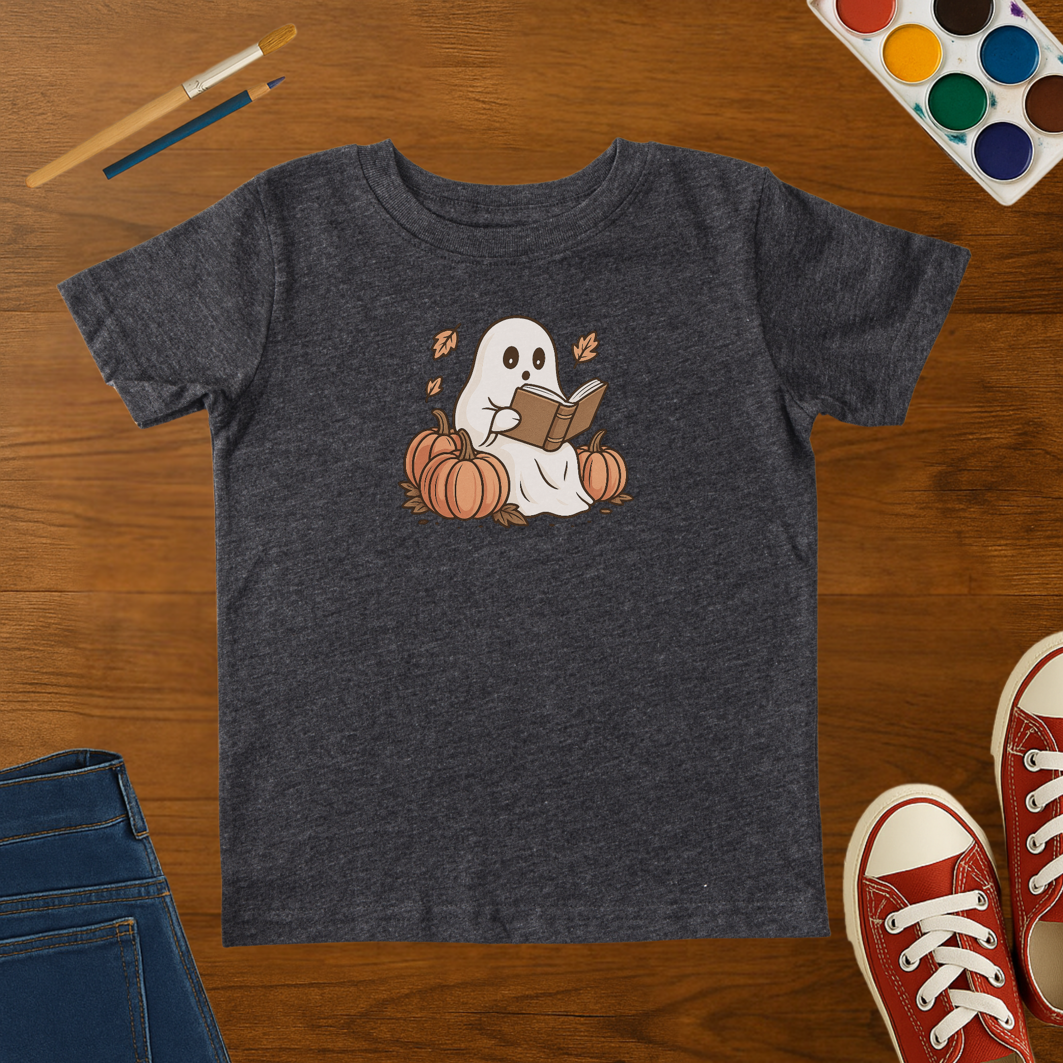 Toddler Retro Ghost Reading T-Shirt – Unique Book Lovers Toddler Graphic Tee