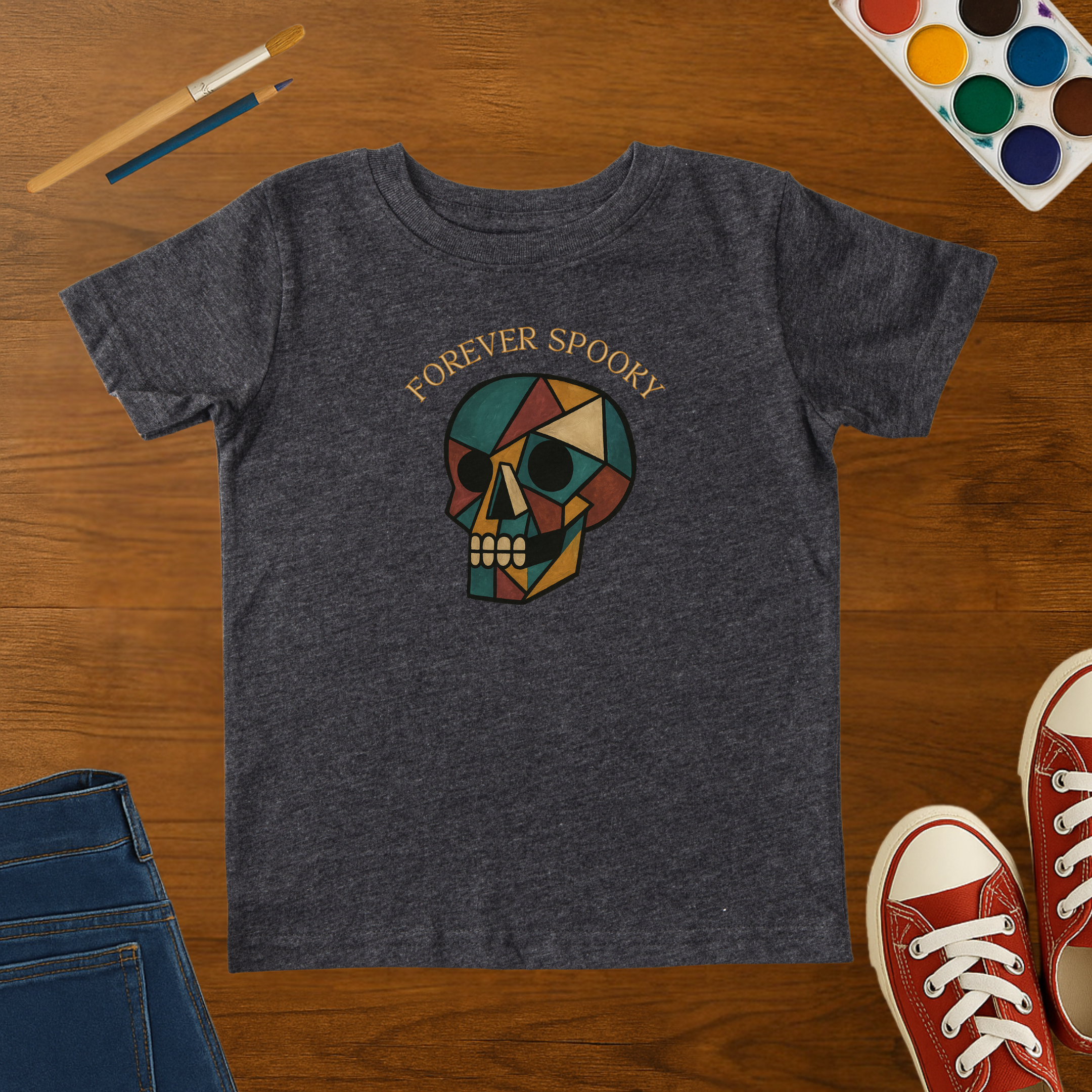 Forever Spooky Skeleton Halloween Toddler T-Shirt – Cubist Art Graphic Tee for Toddler