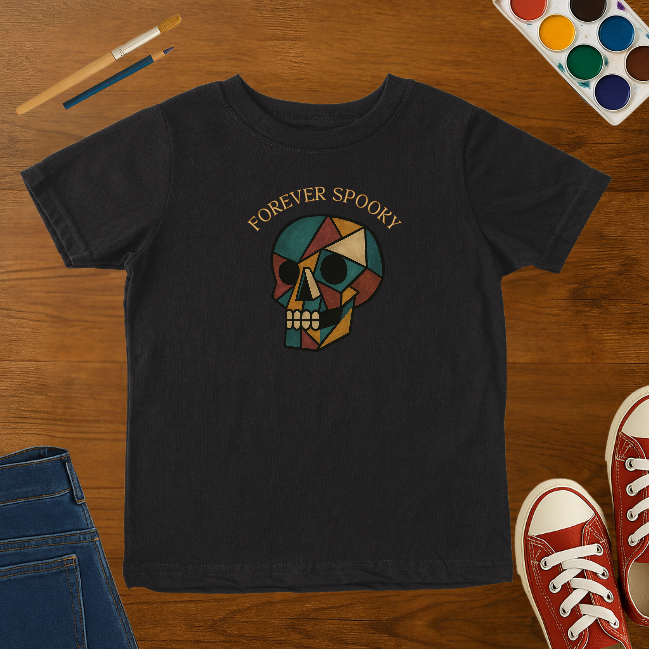 Forever Spooky Skeleton Halloween Toddler T-Shirt – Cubist Art Graphic Tee for Toddler