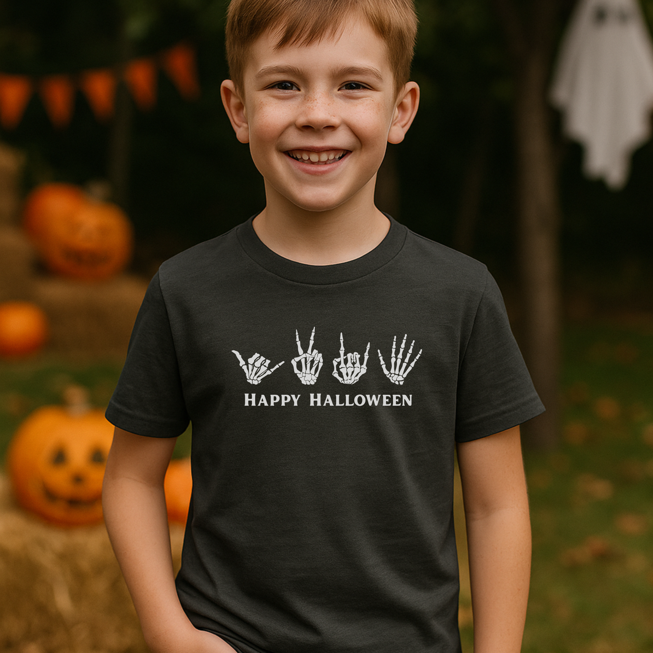 Happy Halloween Skeleton Hands Kids Graphic T-Shirt