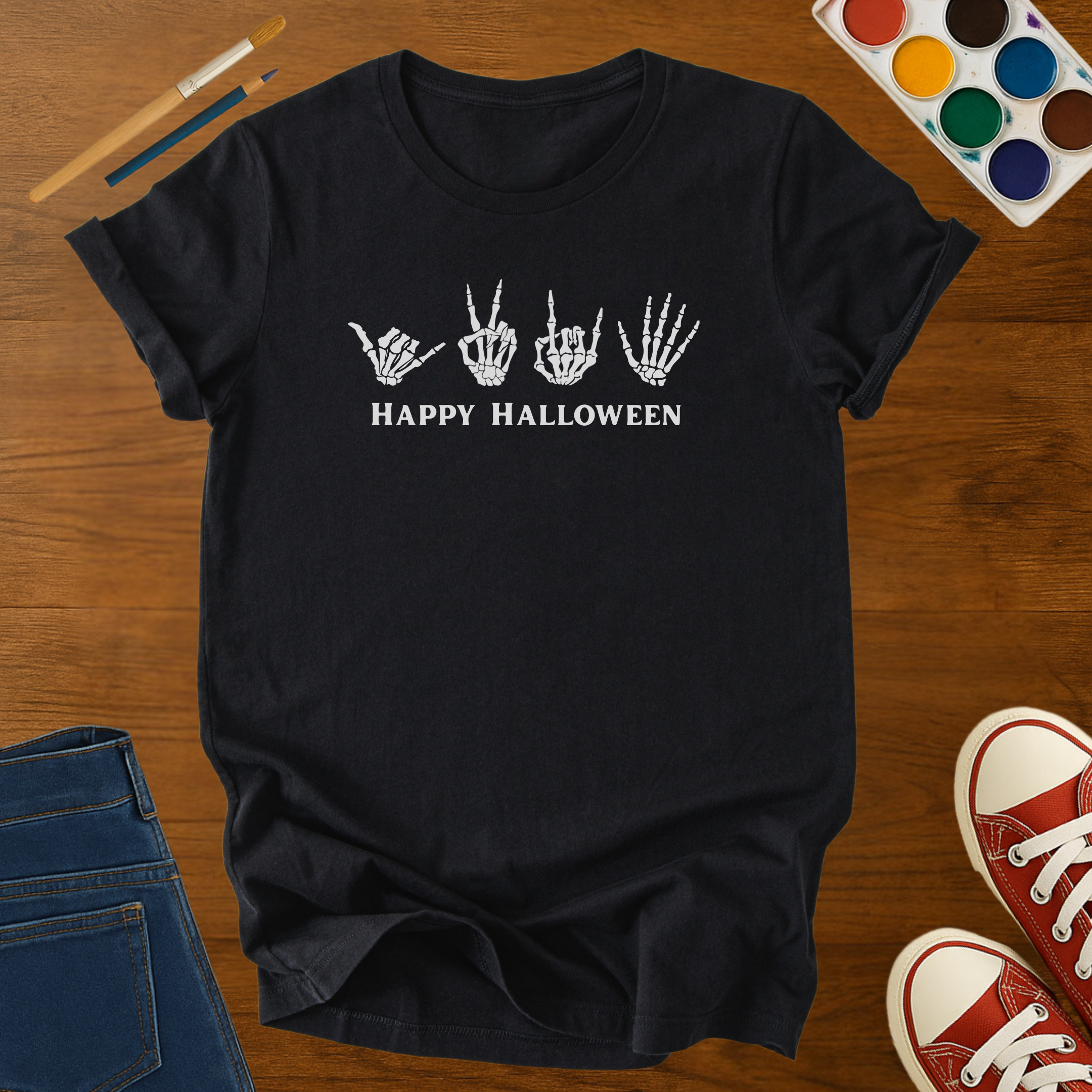 Happy Halloween Skeleton Hands Kids Graphic T-Shirt