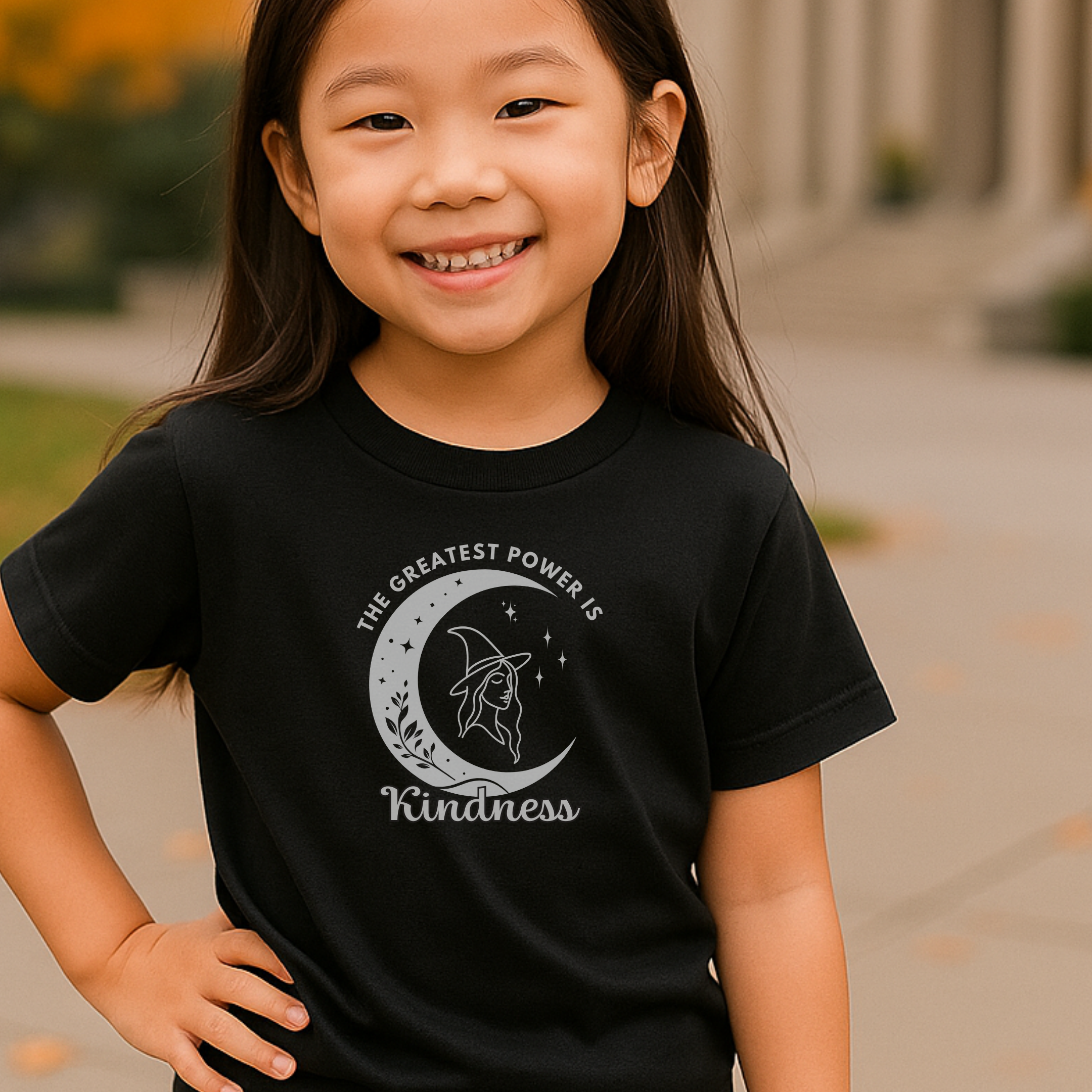 The Greatest Power is Kindness Witch Toddler T-Shirt – Positive Halloween Witch Tee