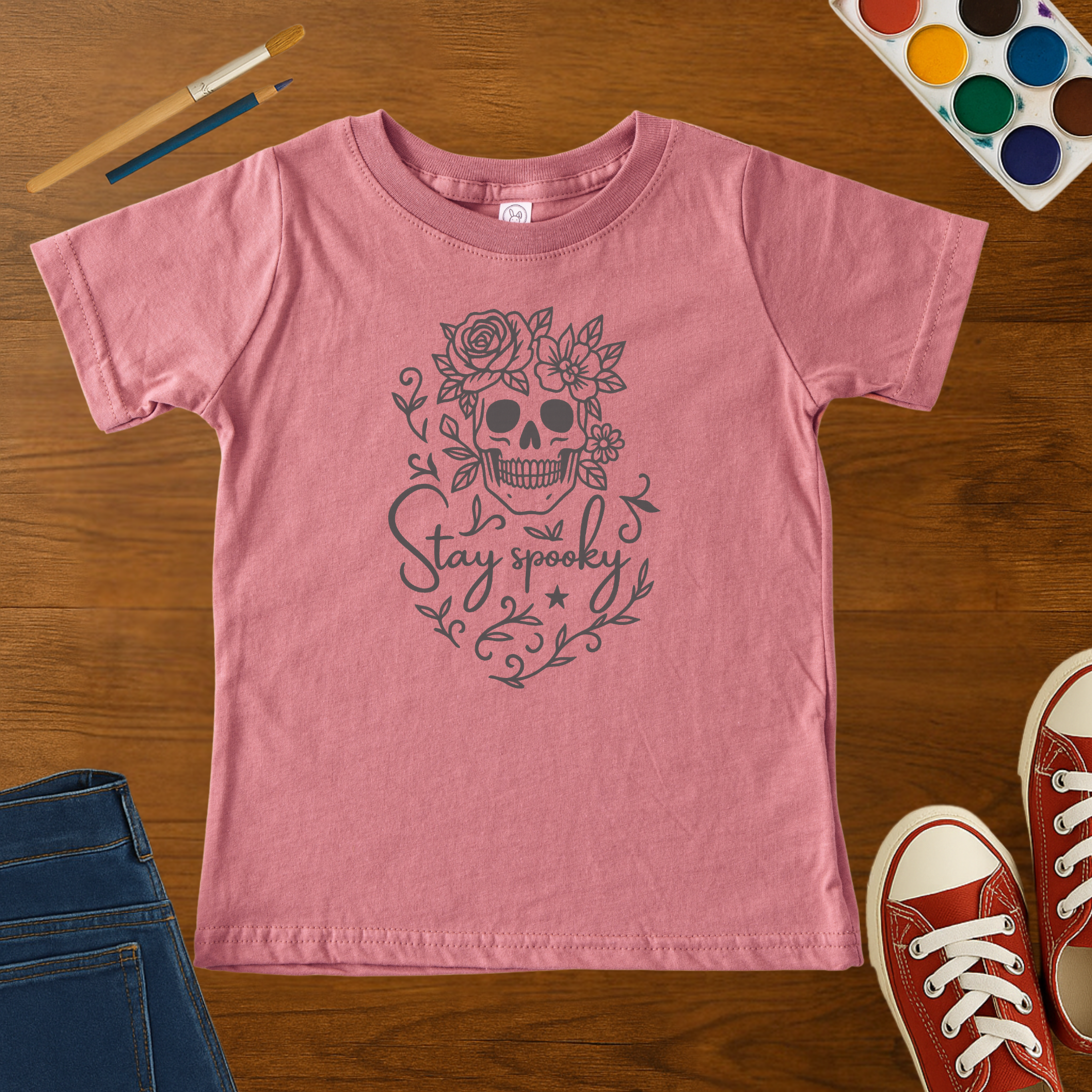 Stay Spooky Floral Skull Halloween Toddler Graphic Tee