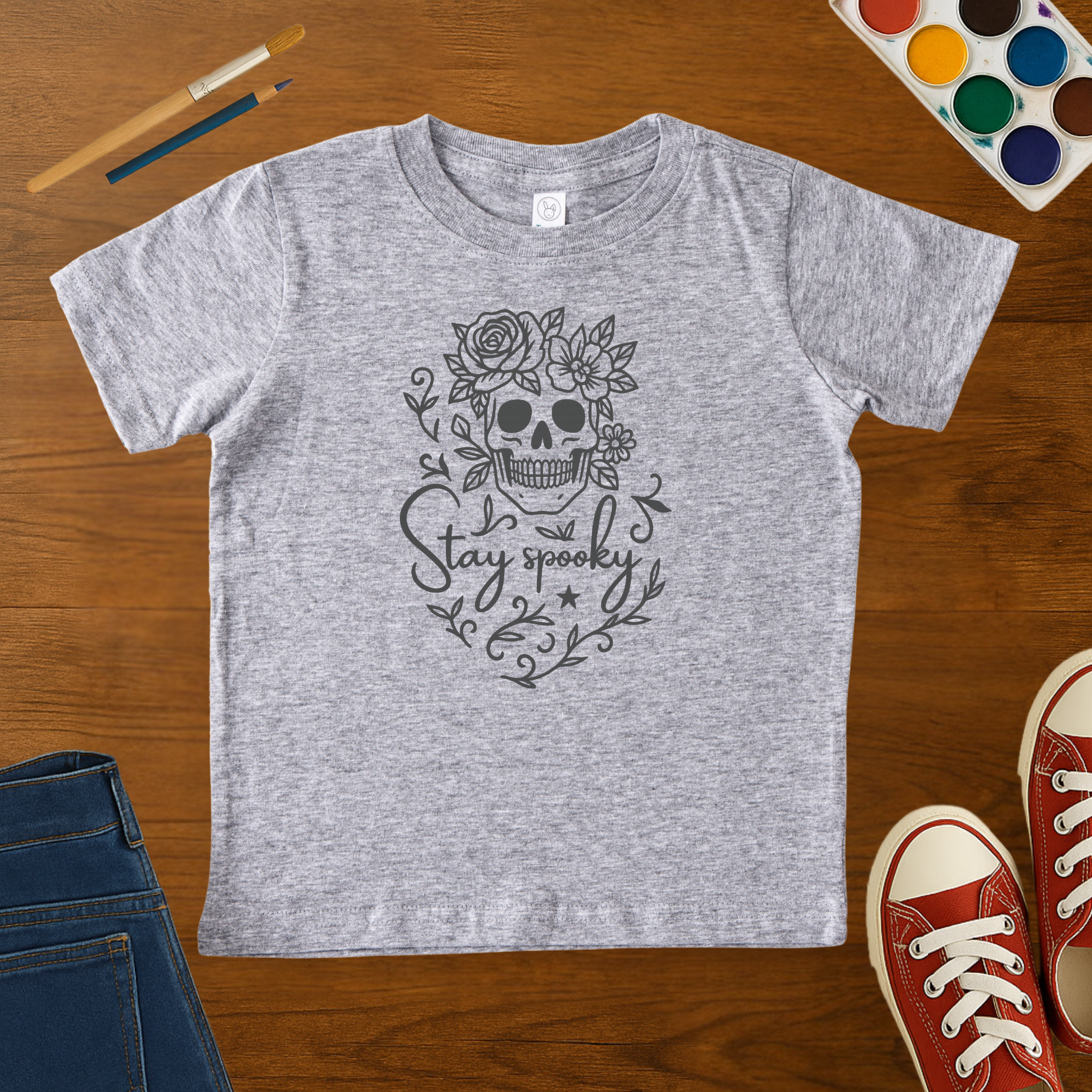 Stay Spooky Floral Skull Halloween Toddler Graphic Tee