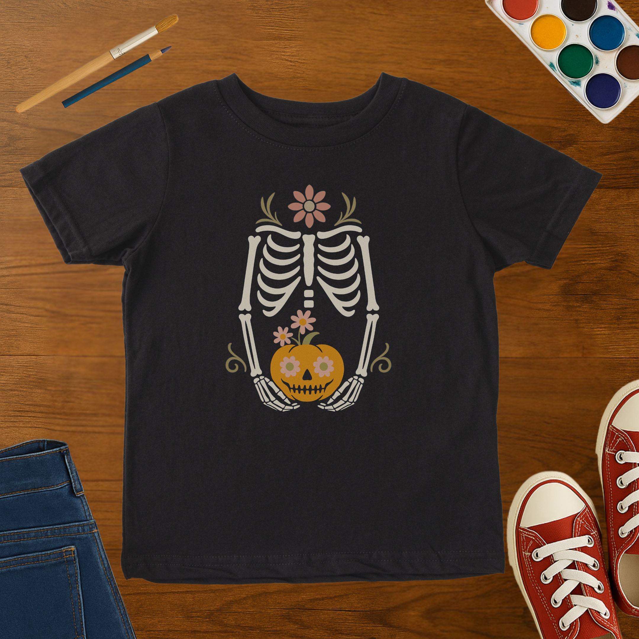 Cute Skeleton Pumpkin Head Toddler Shirt – Halloween Jack O’Lantern Skull Tee