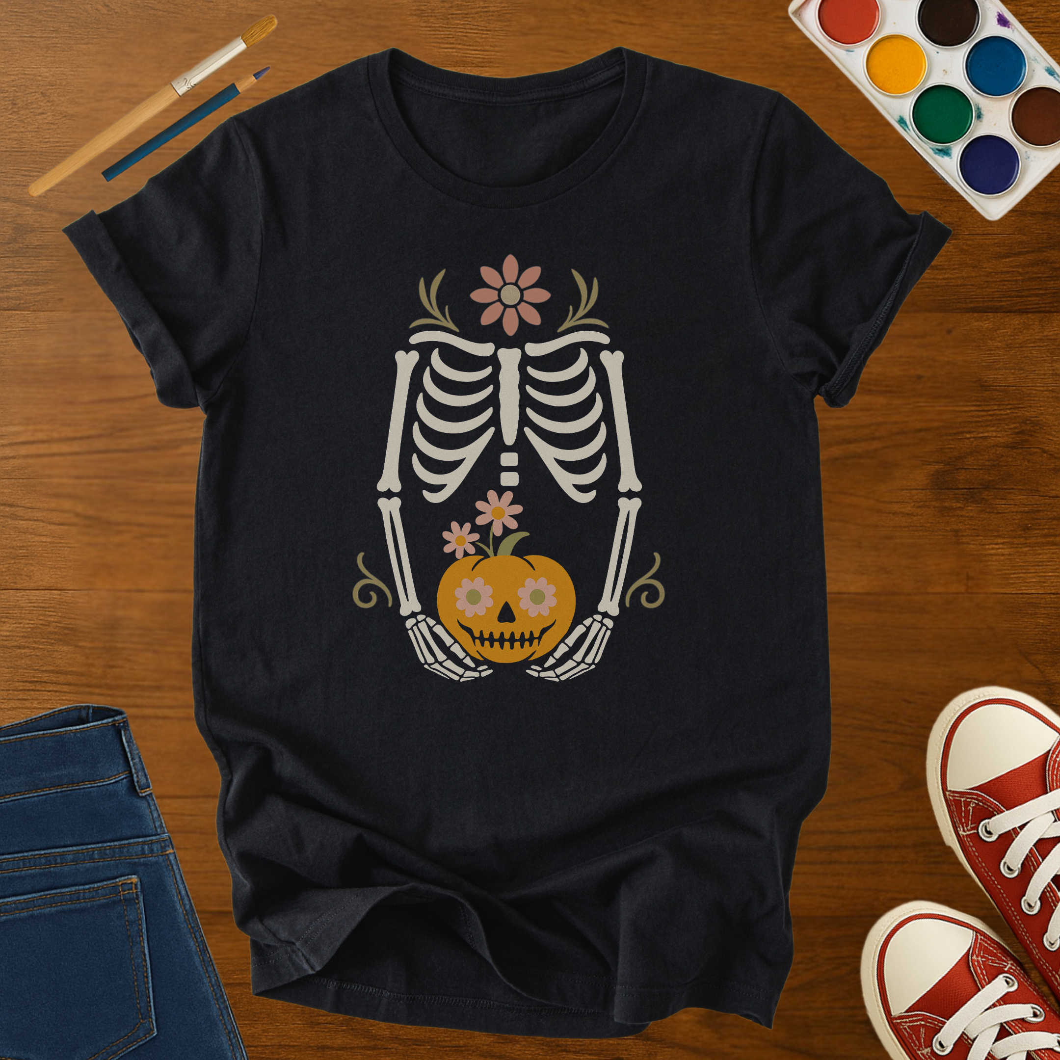 Cute Skeleton Pumpkin Head Adult Shirt – Halloween Jack O’Lantern Skull Tee