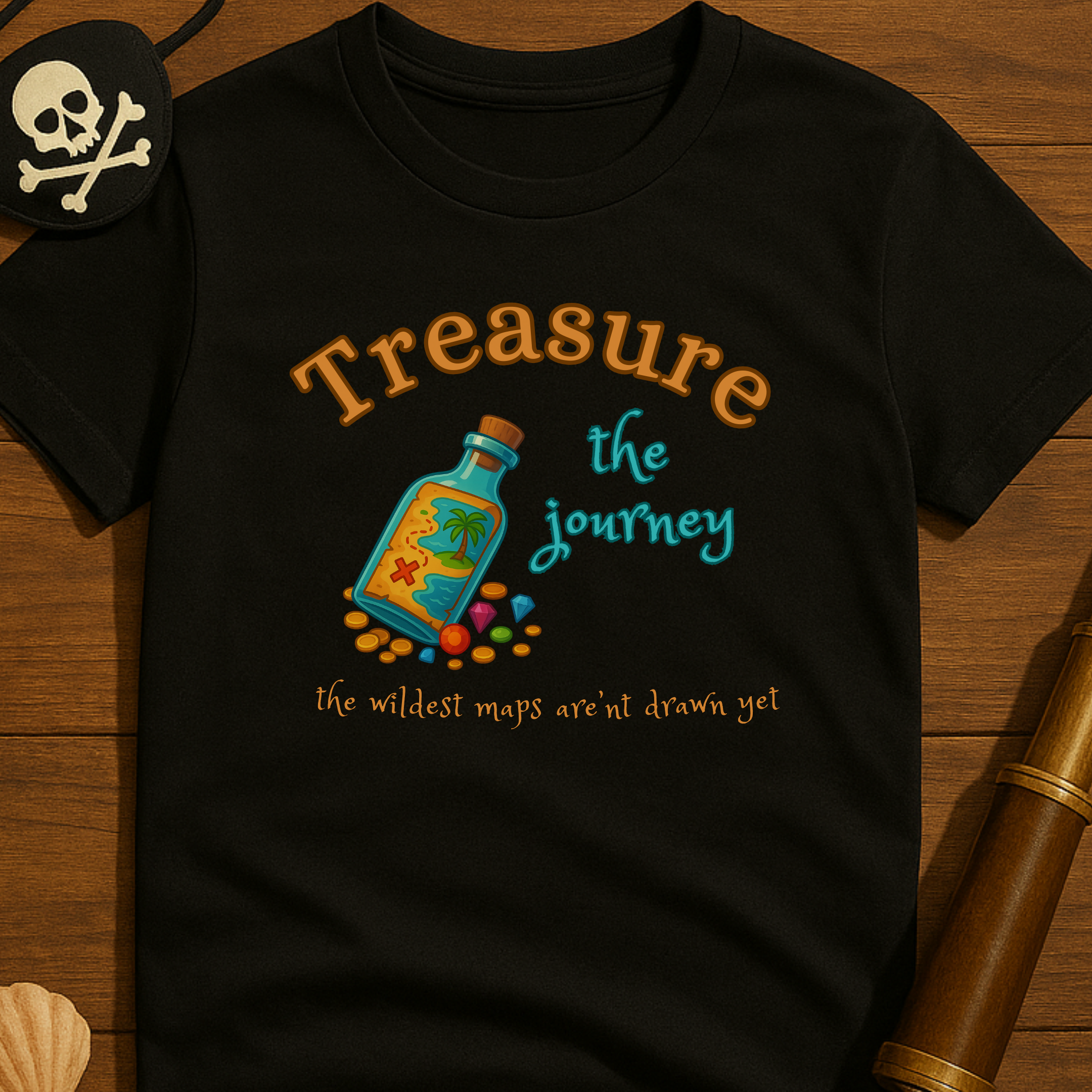 Treasure the Journey, Map in a Bottle Graphic Tee- Adult Softstyle T-Shirt