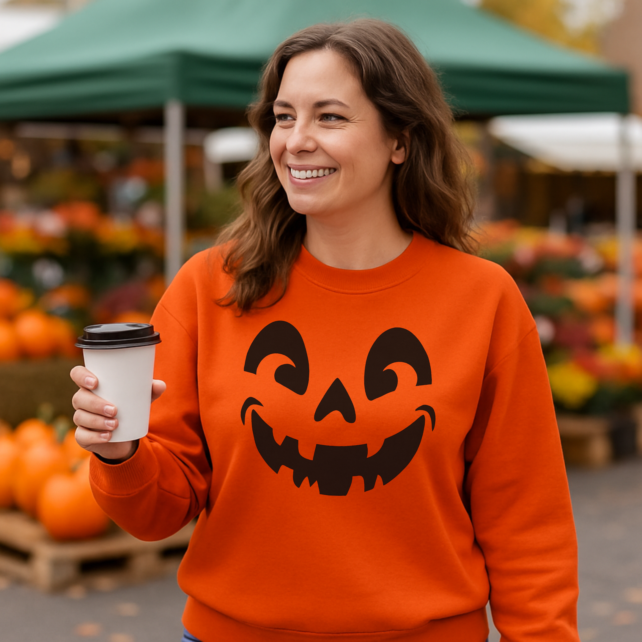 Pumpkin Face Adult Halloween Crewneck Sweatshirt