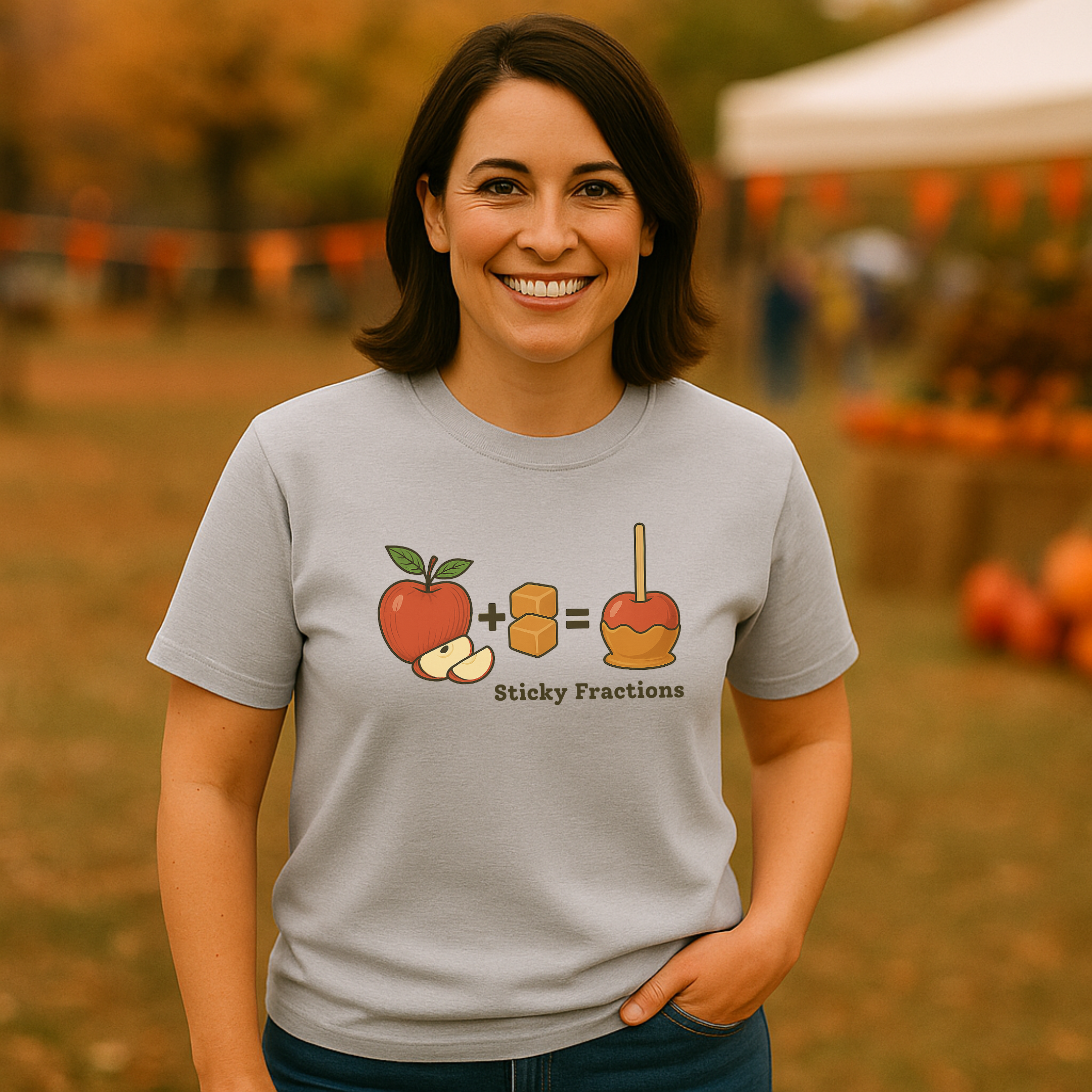 Sticky Fractions Adult Math T-Shirt – Caramel Apple Fall Graphic Tee