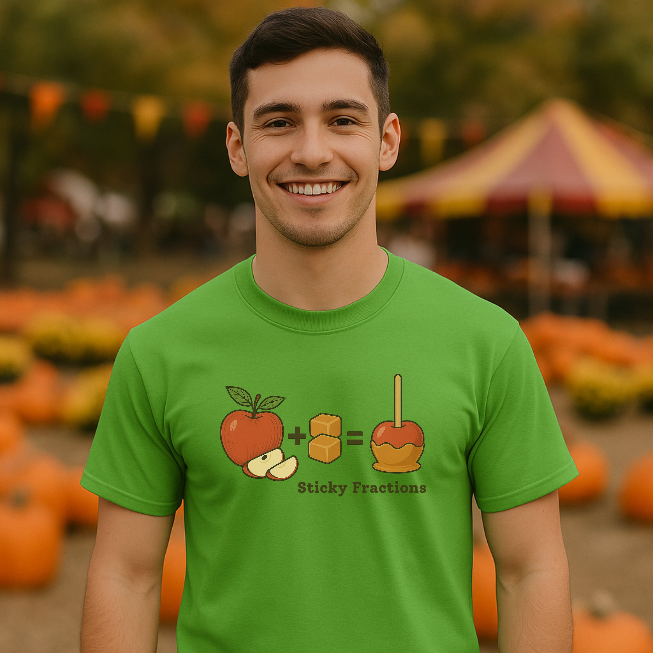 Sticky Fractions Adult Math T-Shirt – Caramel Apple Fall Graphic Tee