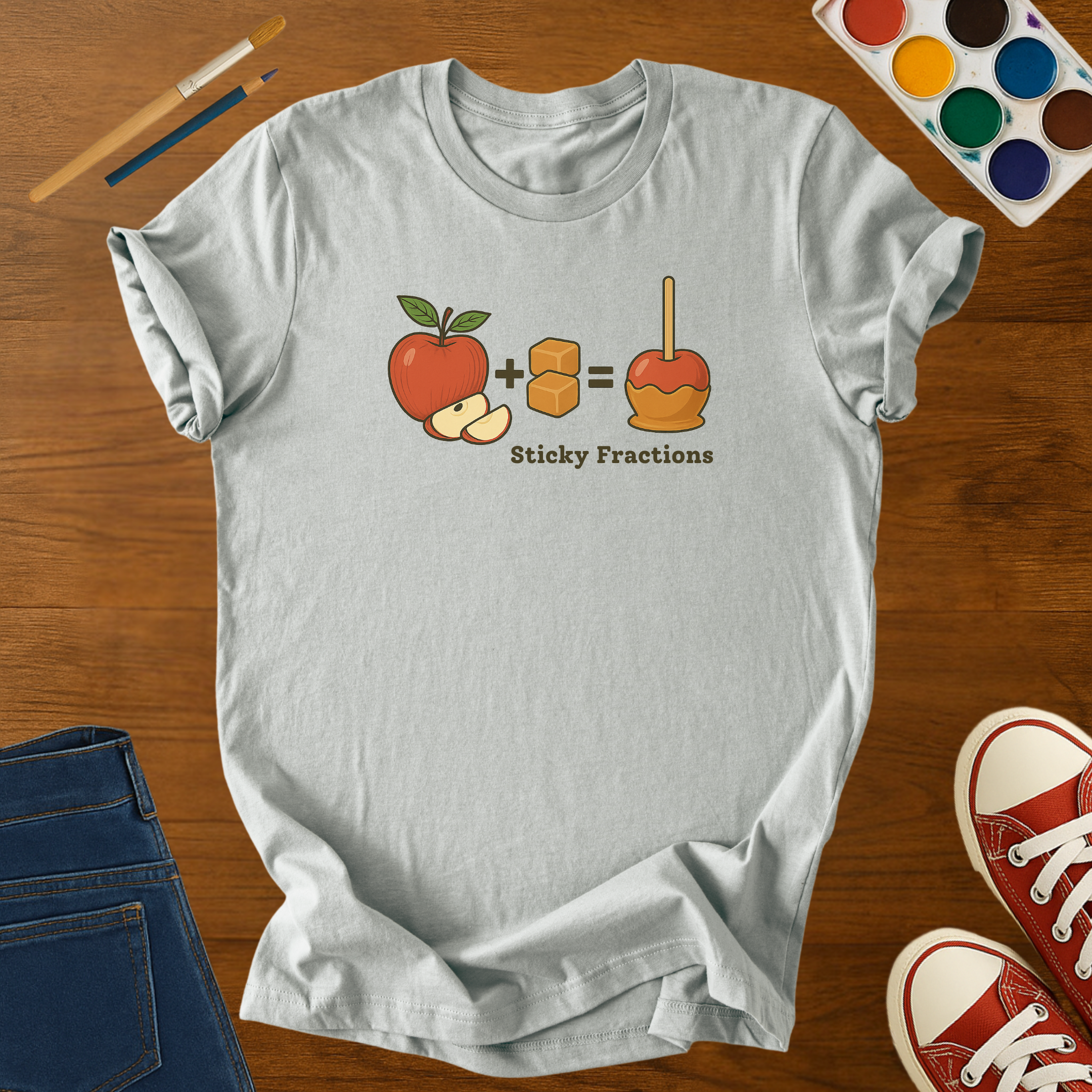 Sticky Fractions Kids Math Caramel Apple Fall Graphic Tee