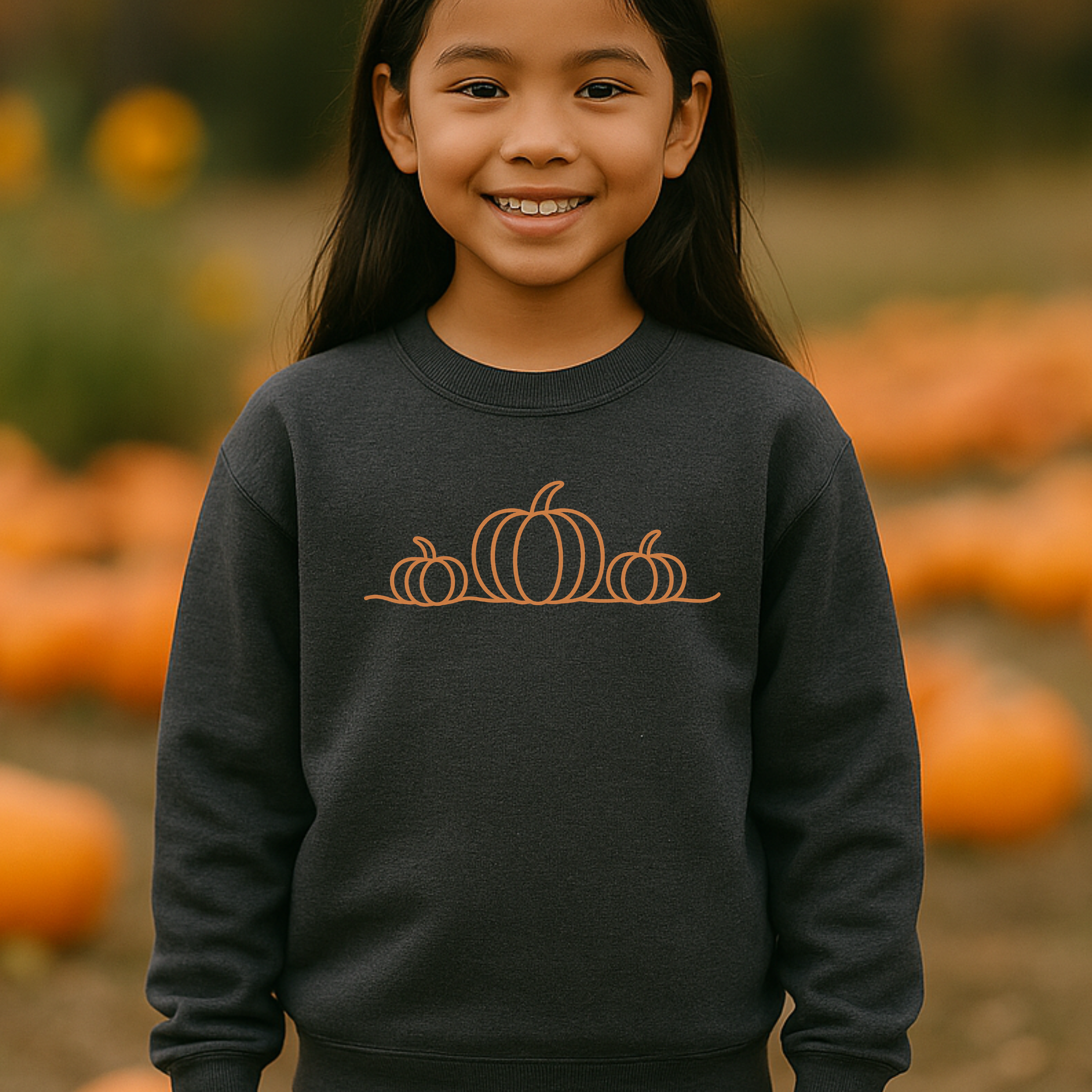 Minimal Pumpkin Line Art Youth, Crewneck Sweatshirt