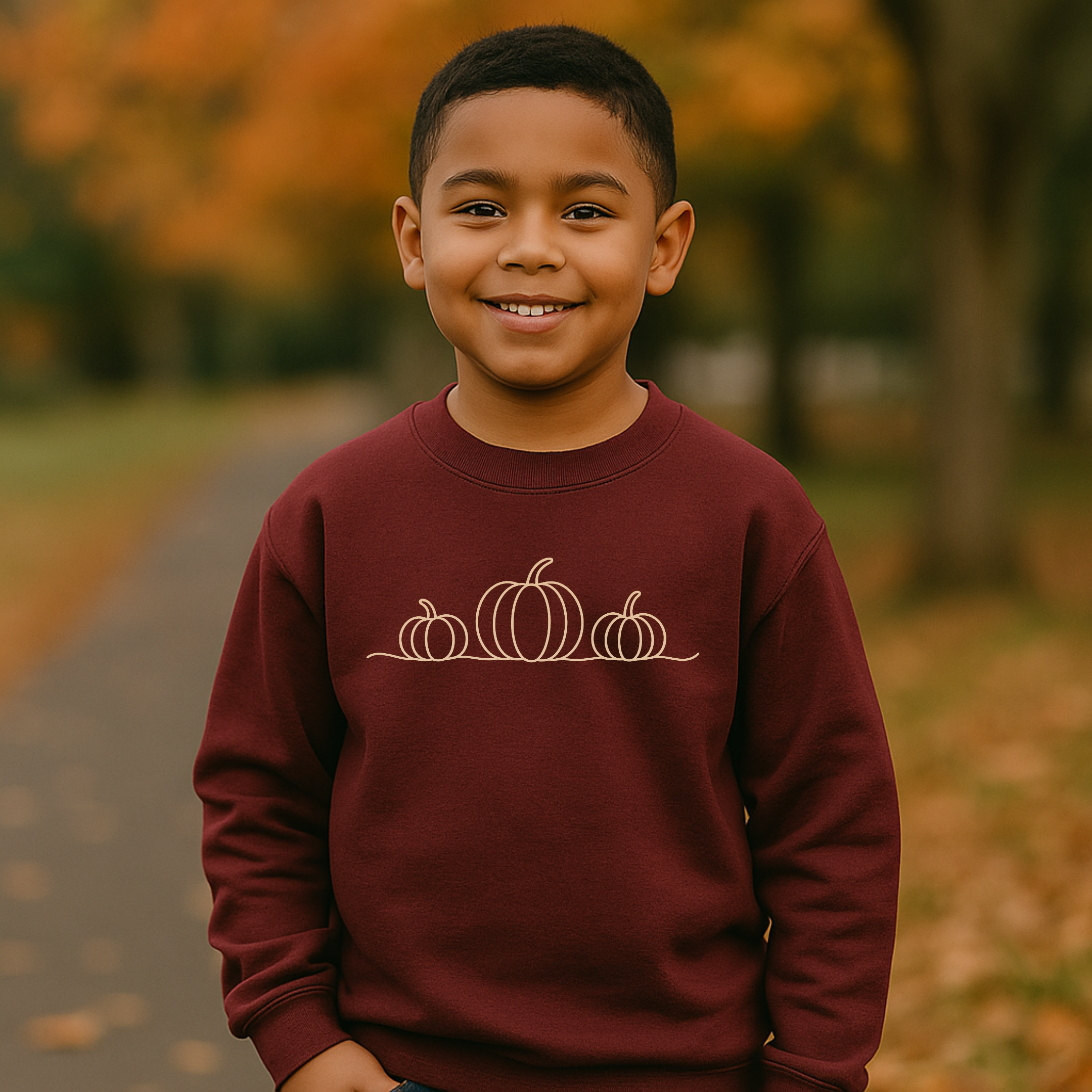 Minimal Pumpkin Line Art Youth, Crewneck Sweatshirt