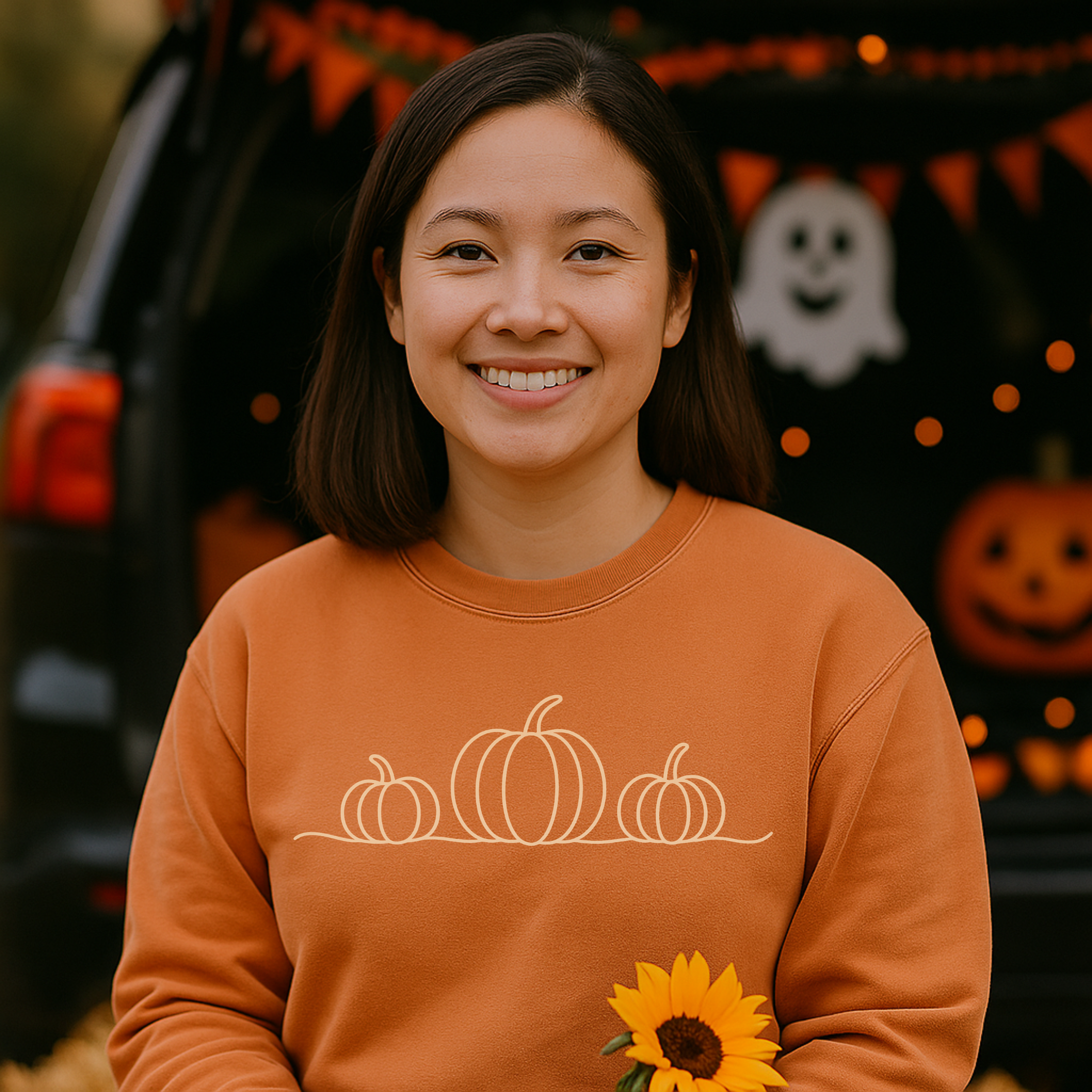 Minimal Pumpkin Line Art Adult Unisex Lightweight Crewneck Sweatshirt