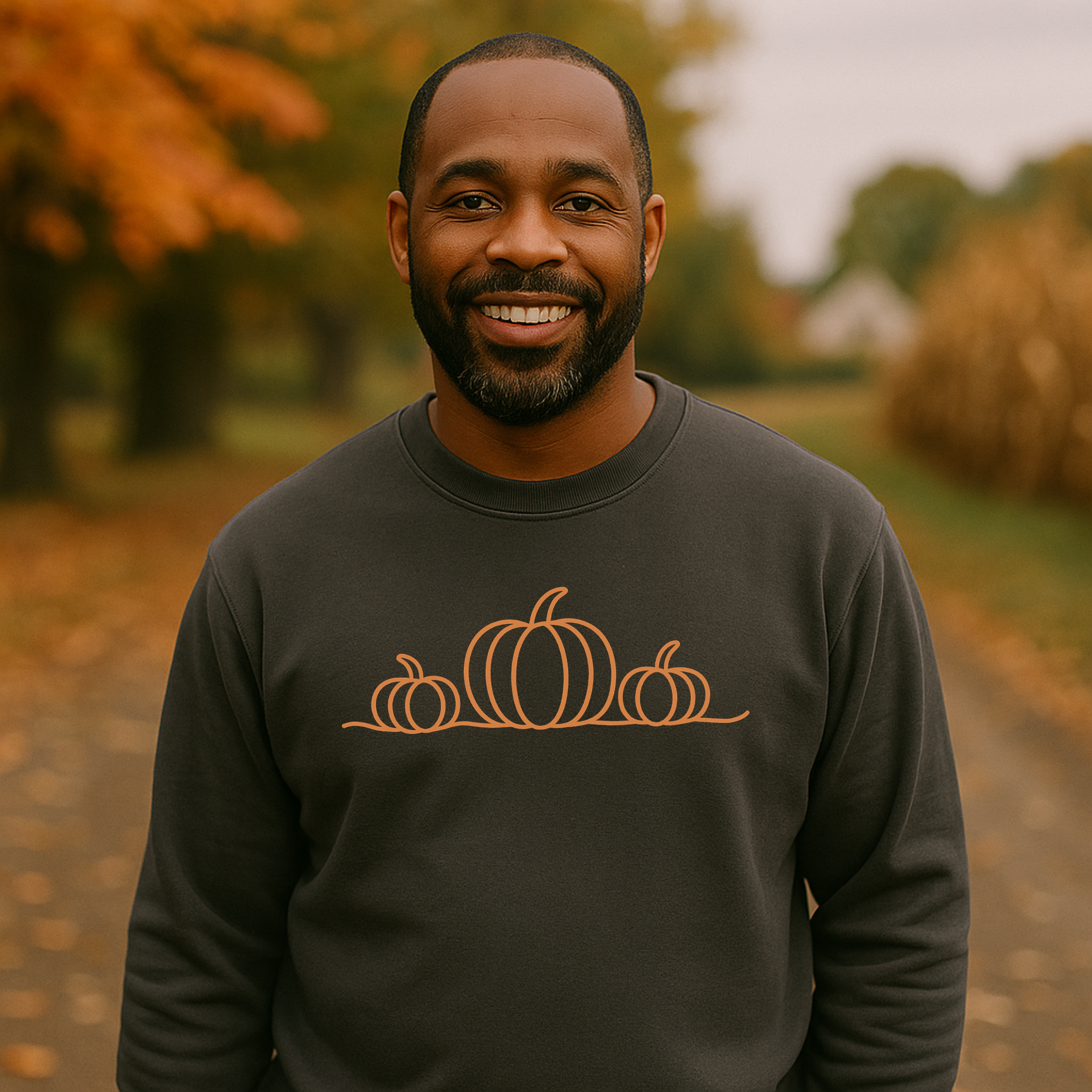 Minimal Pumpkin Line Art Adult Unisex Lightweight Crewneck Sweatshirt