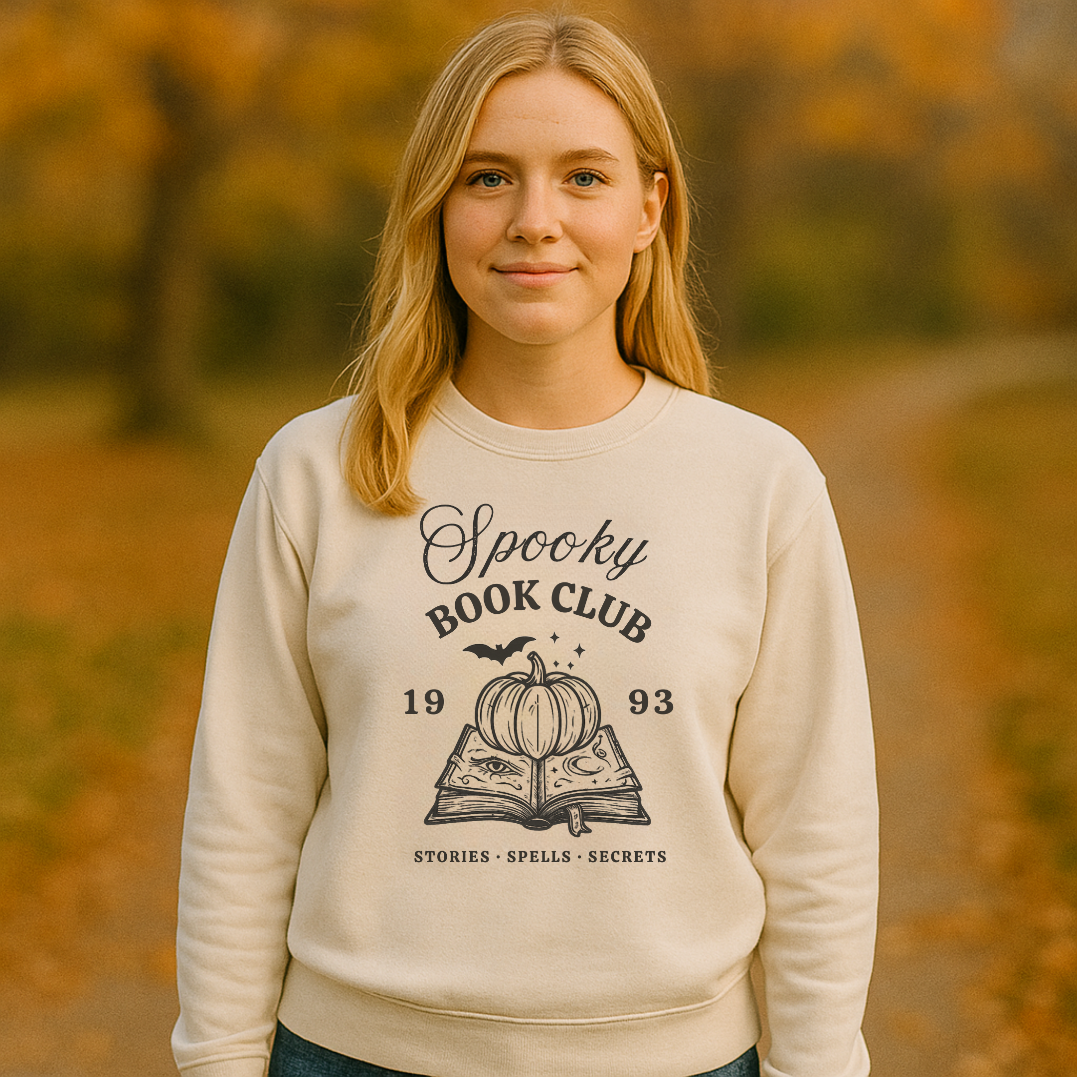 Vintage Spooky Book Club Adult Lightweight Crewneck Sweatshirt