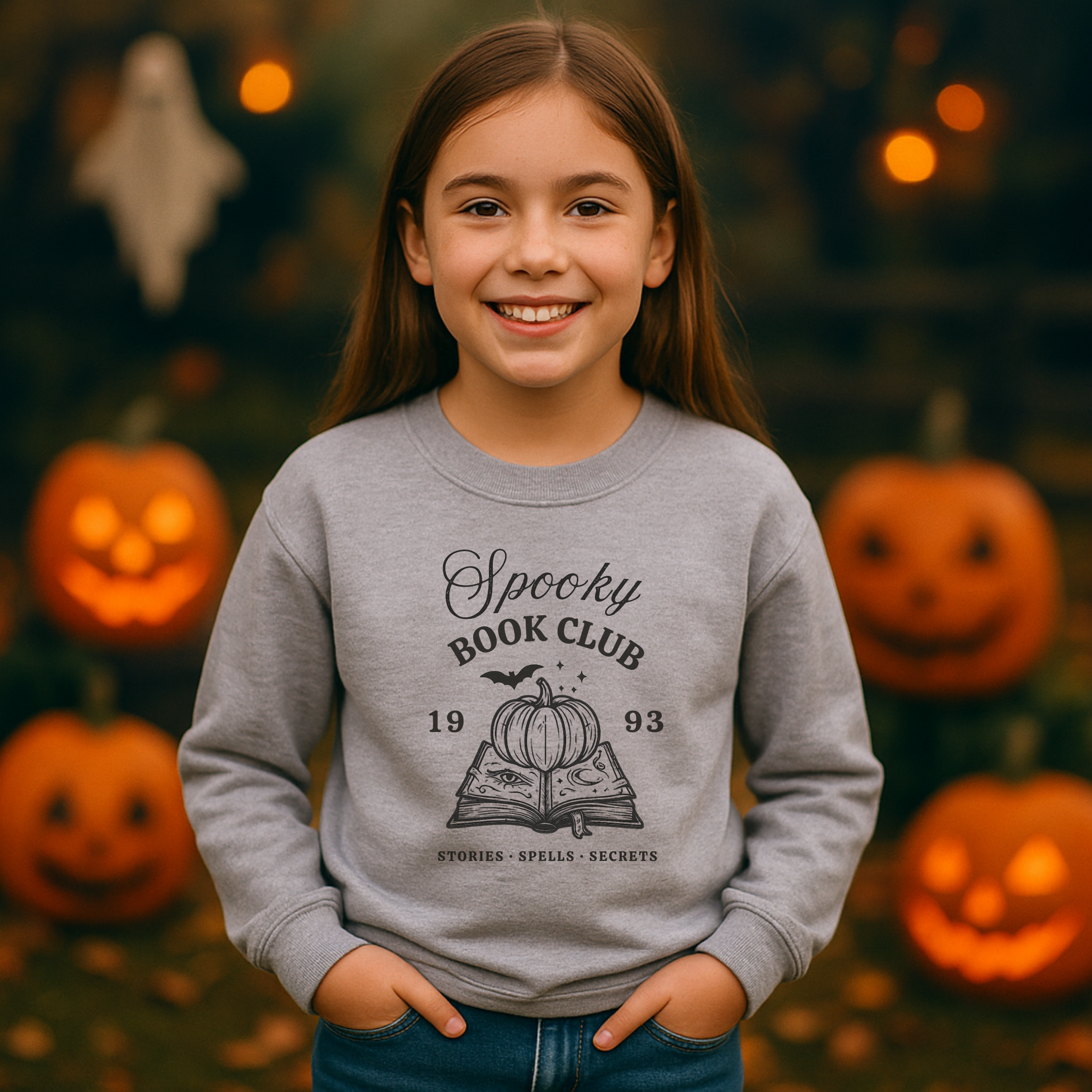 Vintage Spooky Book Club, Youth Crewneck Sweatshirt