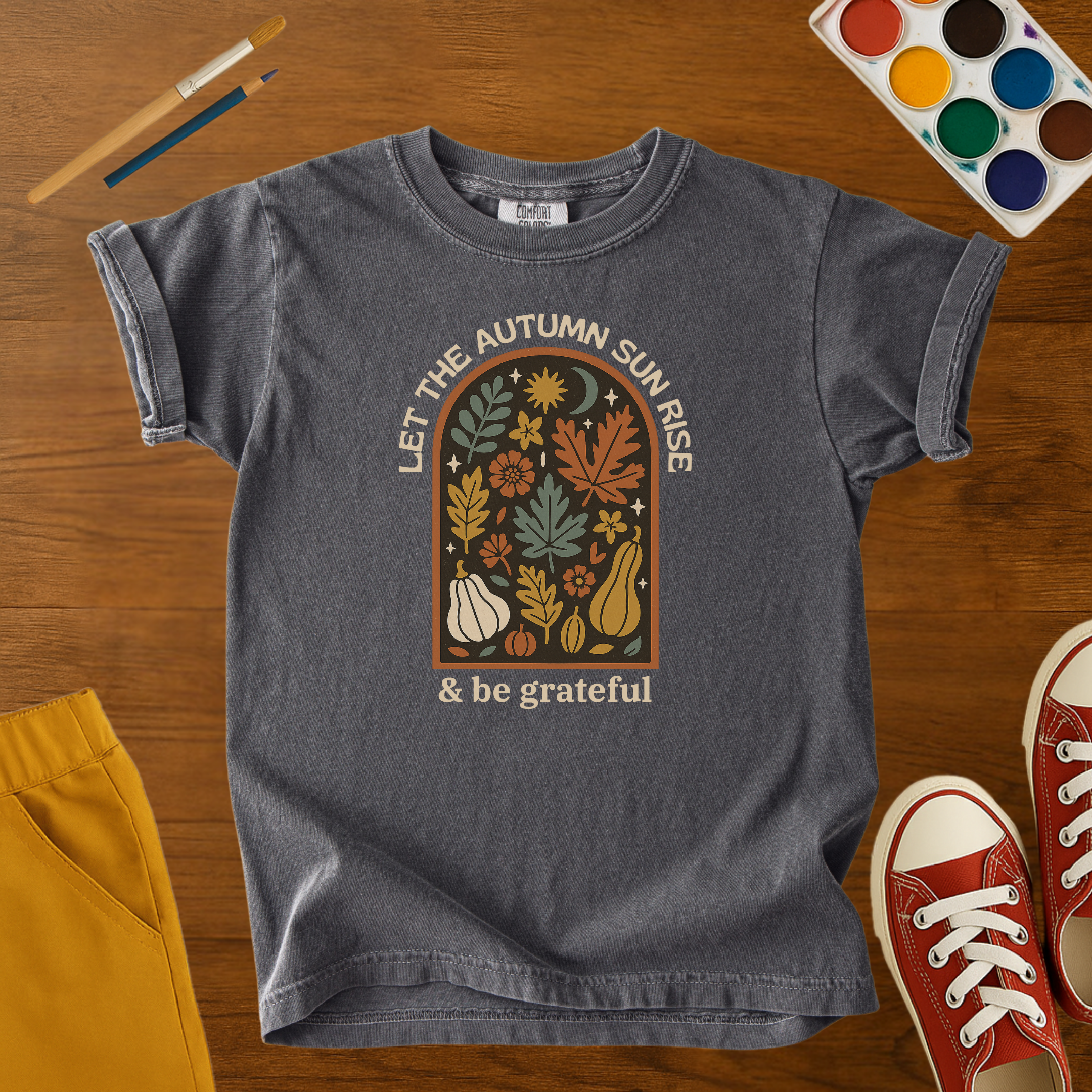 Let the Autumn Sun Rise & Be Grateful Youth Comfort Colors Tee