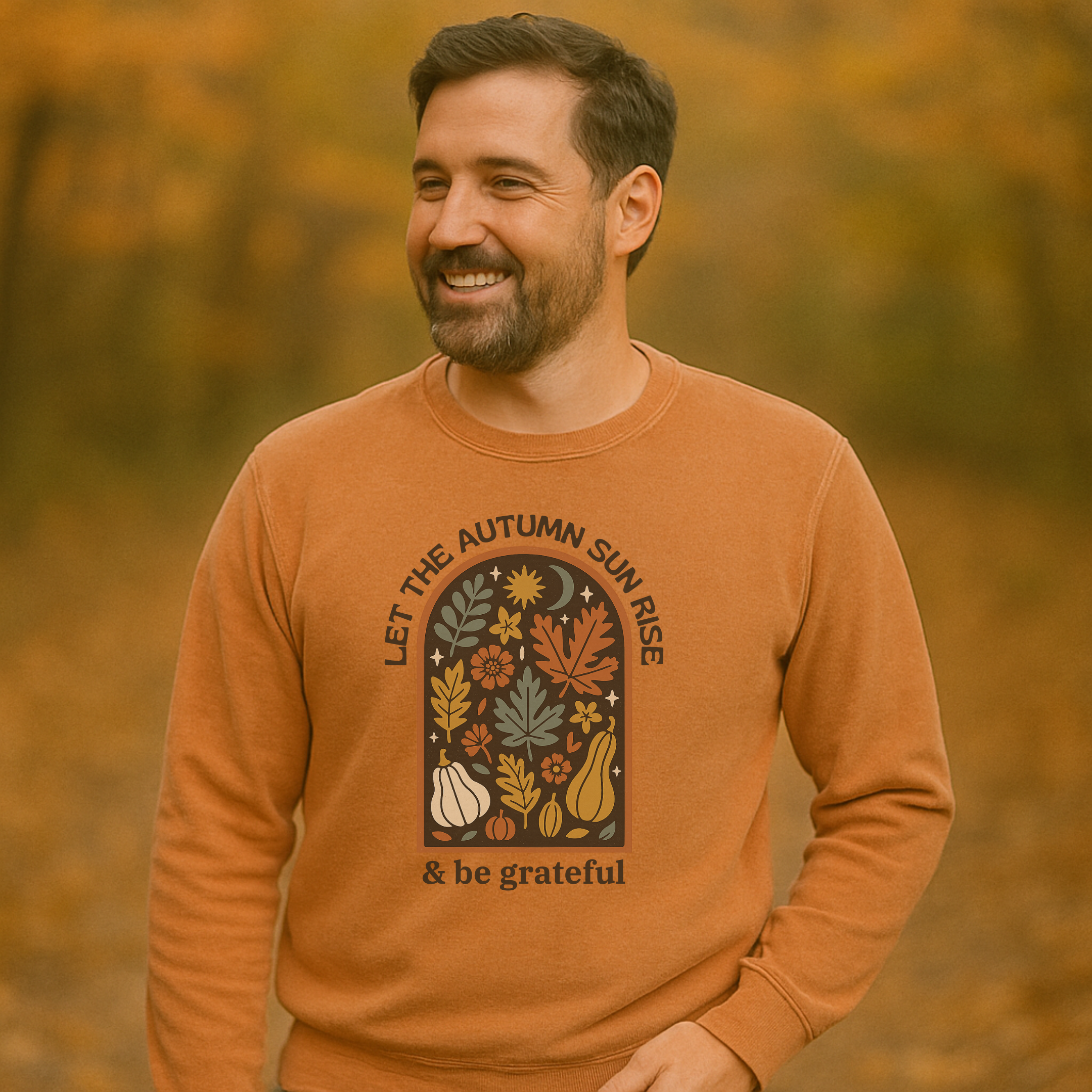 Let the Autumn Sun Rise & Be Grateful Adult Lightweight Crewneck Sweatshirt