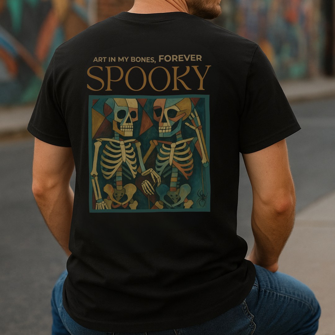 Forever Spooky Skeleton Cubist Art Adult Graphic Tee