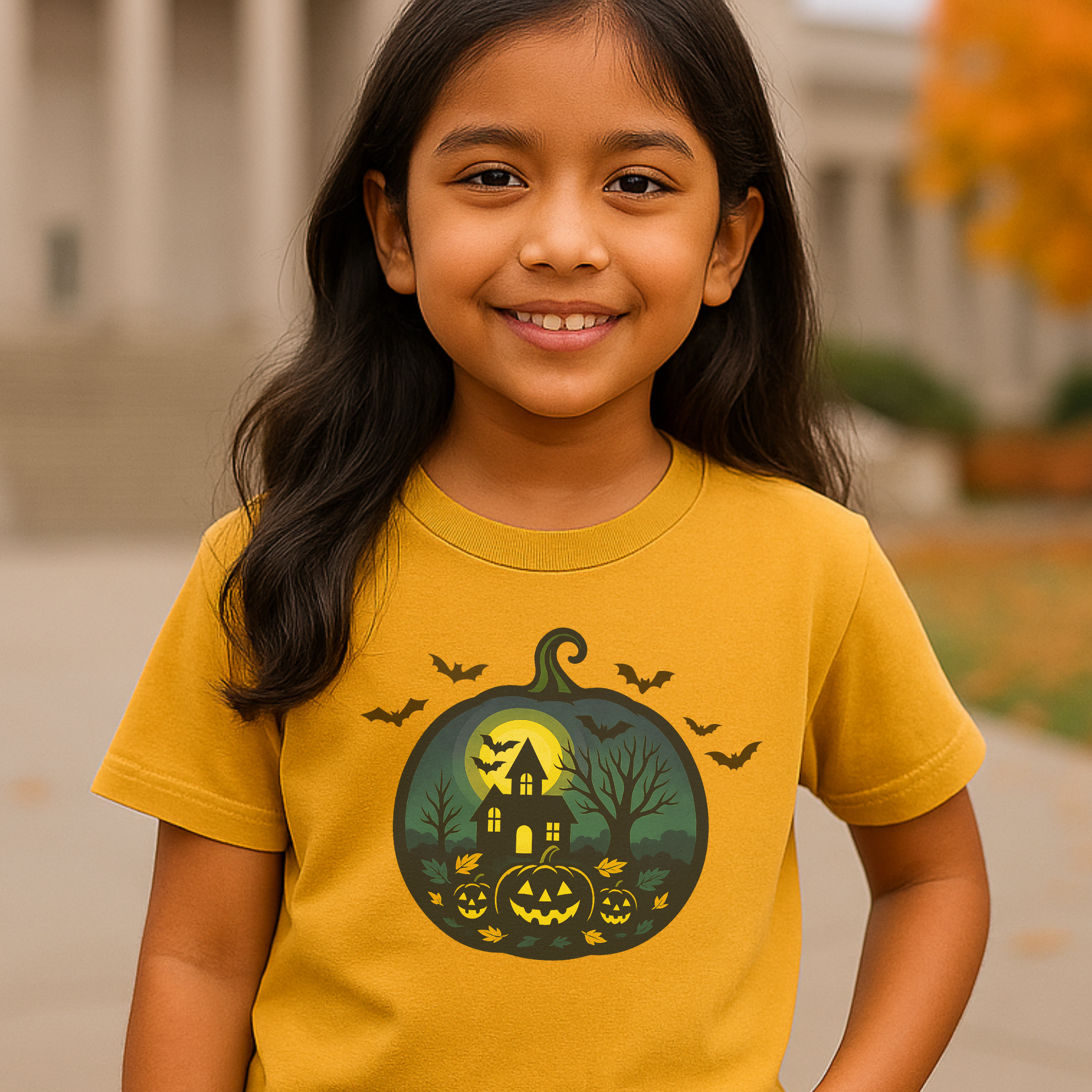 Haunted Gourd Halloween Kids Graphic T-Shirt