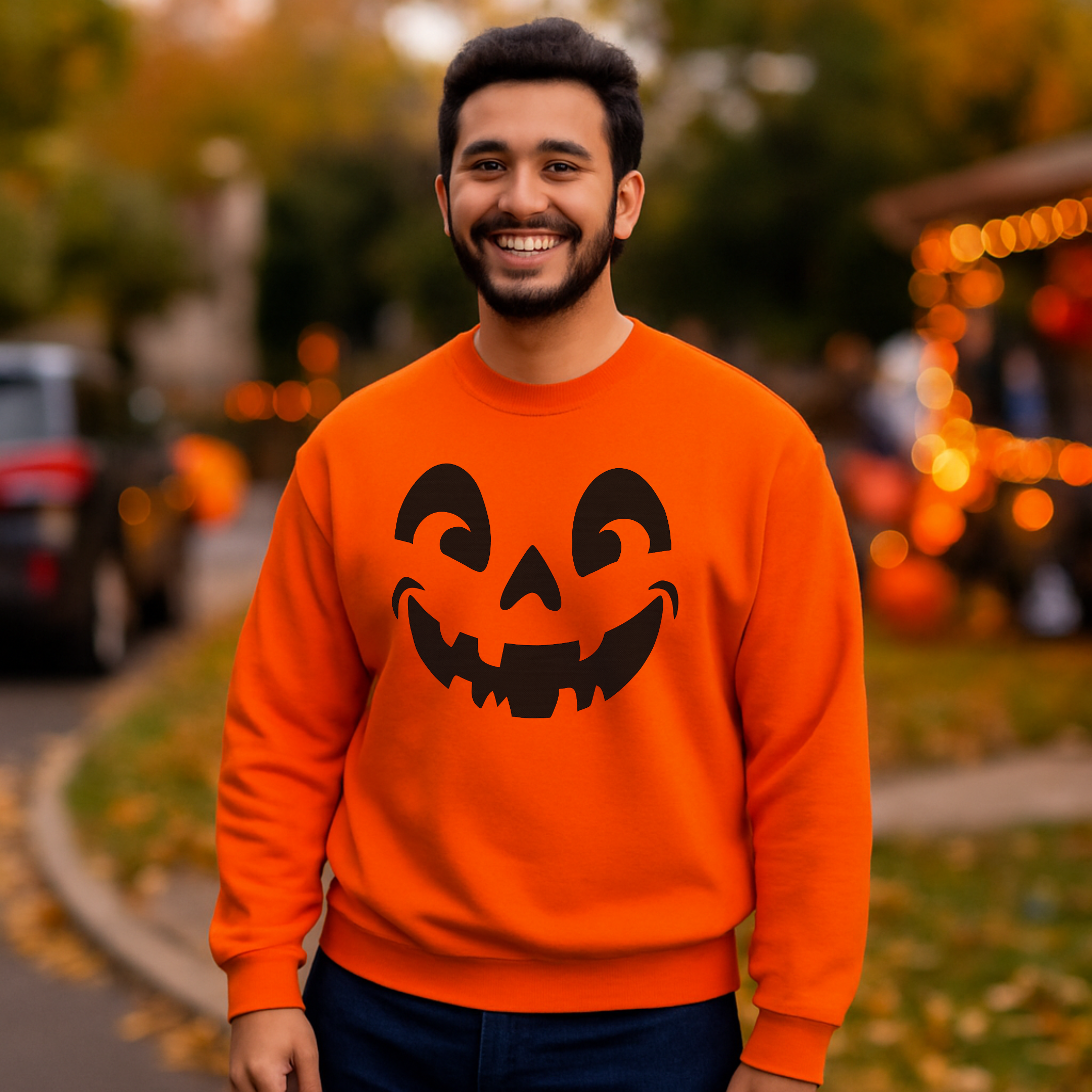Pumpkin Face Adult Halloween Crewneck Sweatshirt