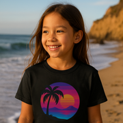 Vaporwave Sunset Palm Tree T-Shirt – Youth Retro 80s Beach Graphic Tee